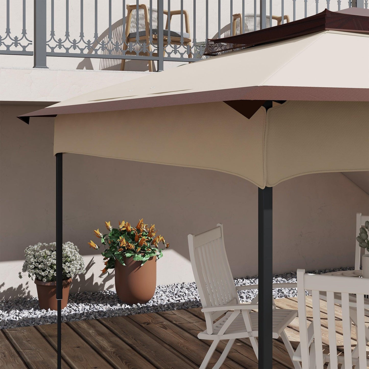 Outsunny Pop up Gazebo Cover, 2-Tier Gazebo Roof Replacement for 3.25m x 3.25m Frame, 30+ UV Protection, Beige - ALL4U RETAILER LTD