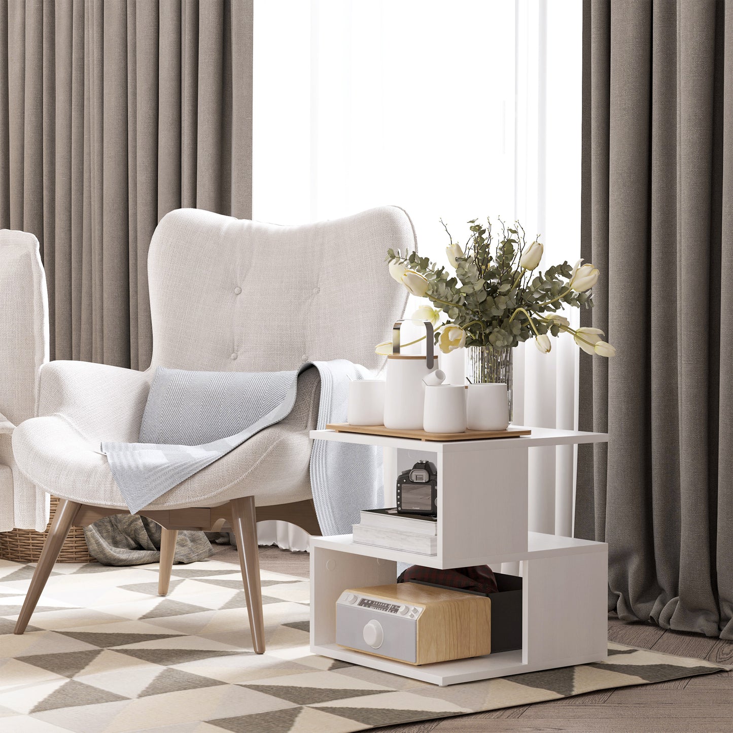 HOMCOM Set of 2 Side Tables Square End Tables Modern 2 Tier Storage Shelves for Living Room Bedroom White