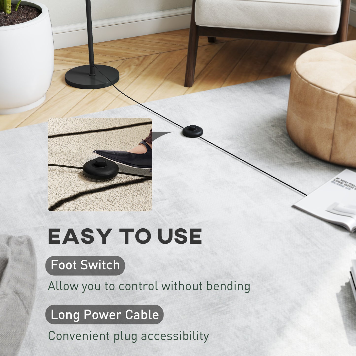 HOMCOM Flower Floor Lamp With 3D Printed Rose Lampshade Modern Standing Lamp Foot Switch E27 Holder 25W Max White