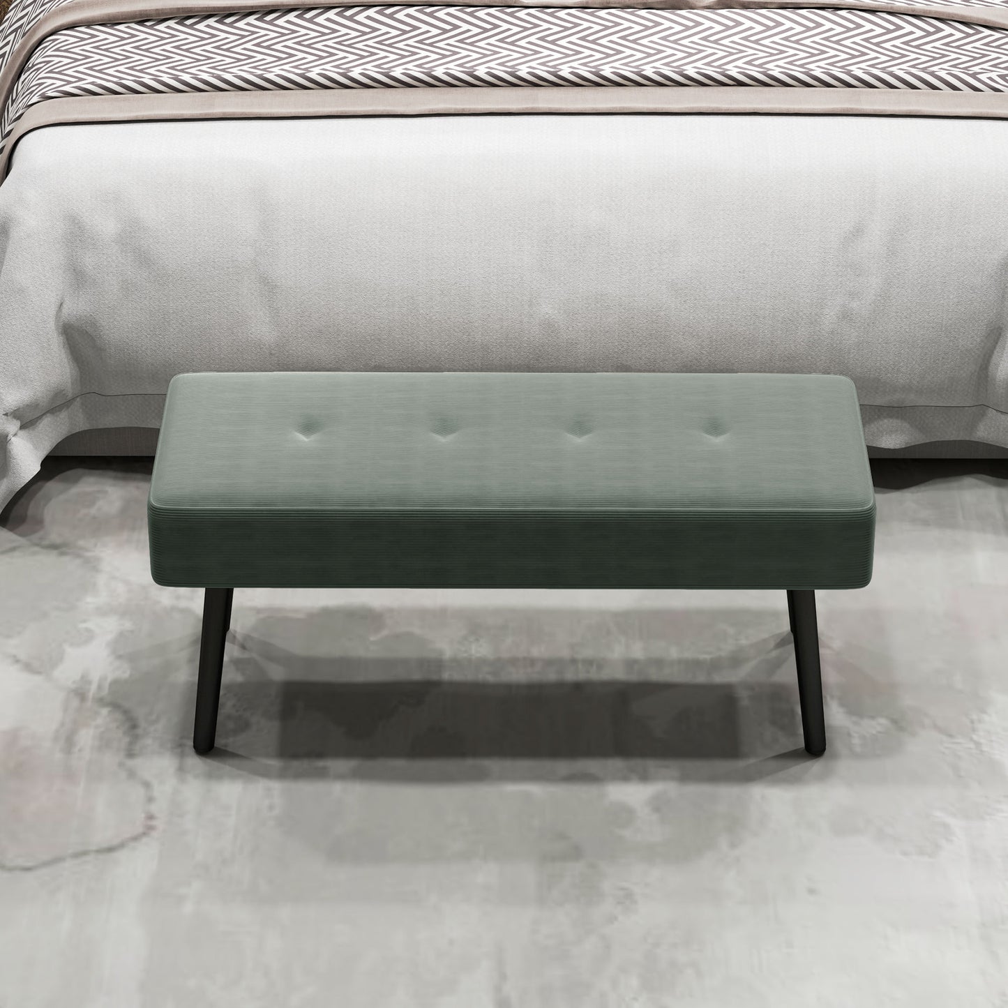 HOMCOM End Of Bed Bench Corduroy Upholstered Bedroom Bench With Thick Padding And Steel Legs Tufted Window Seat Green
