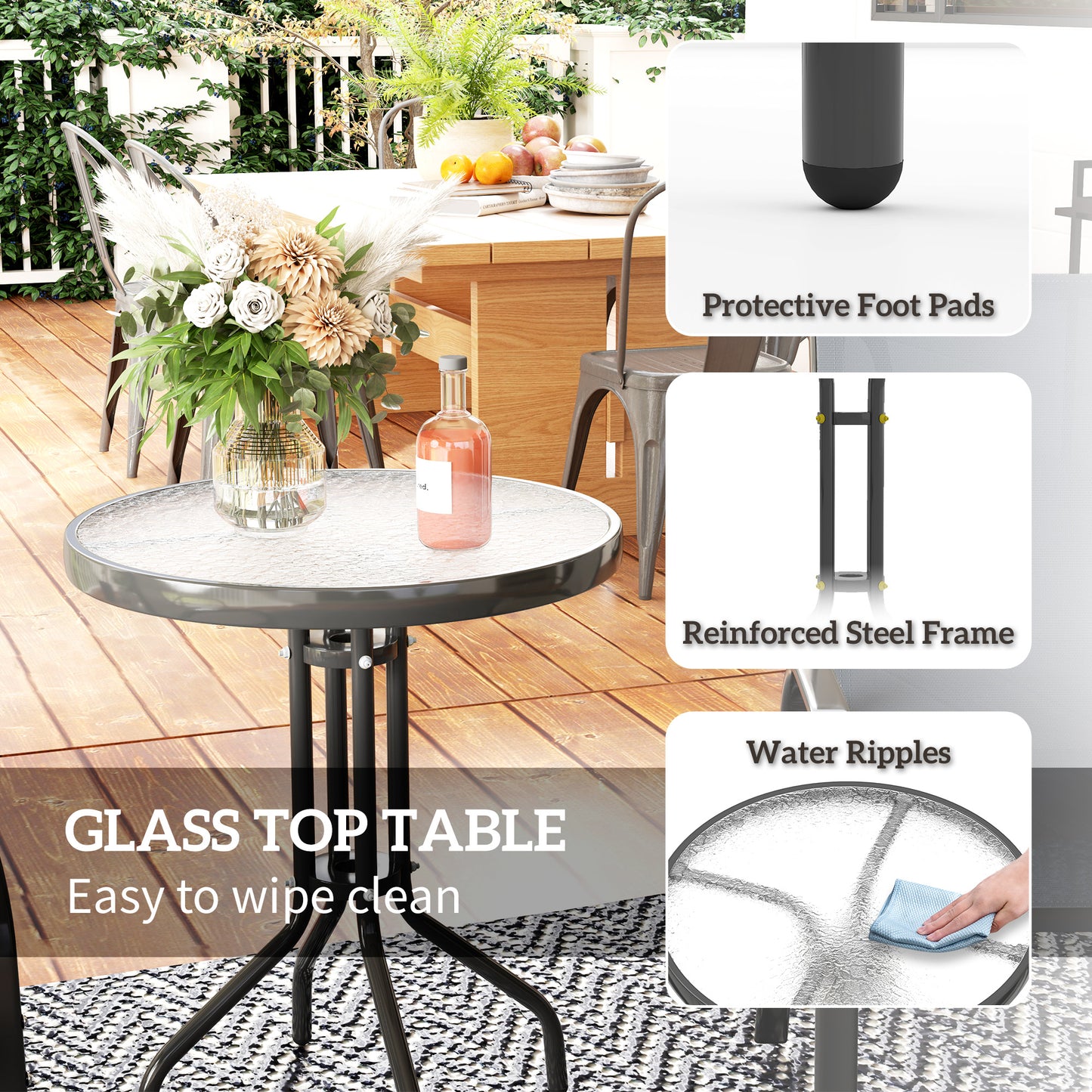 Outsunny Grey Outdoor Garden Set With Round Table And Four Stackable Chairs For Patio