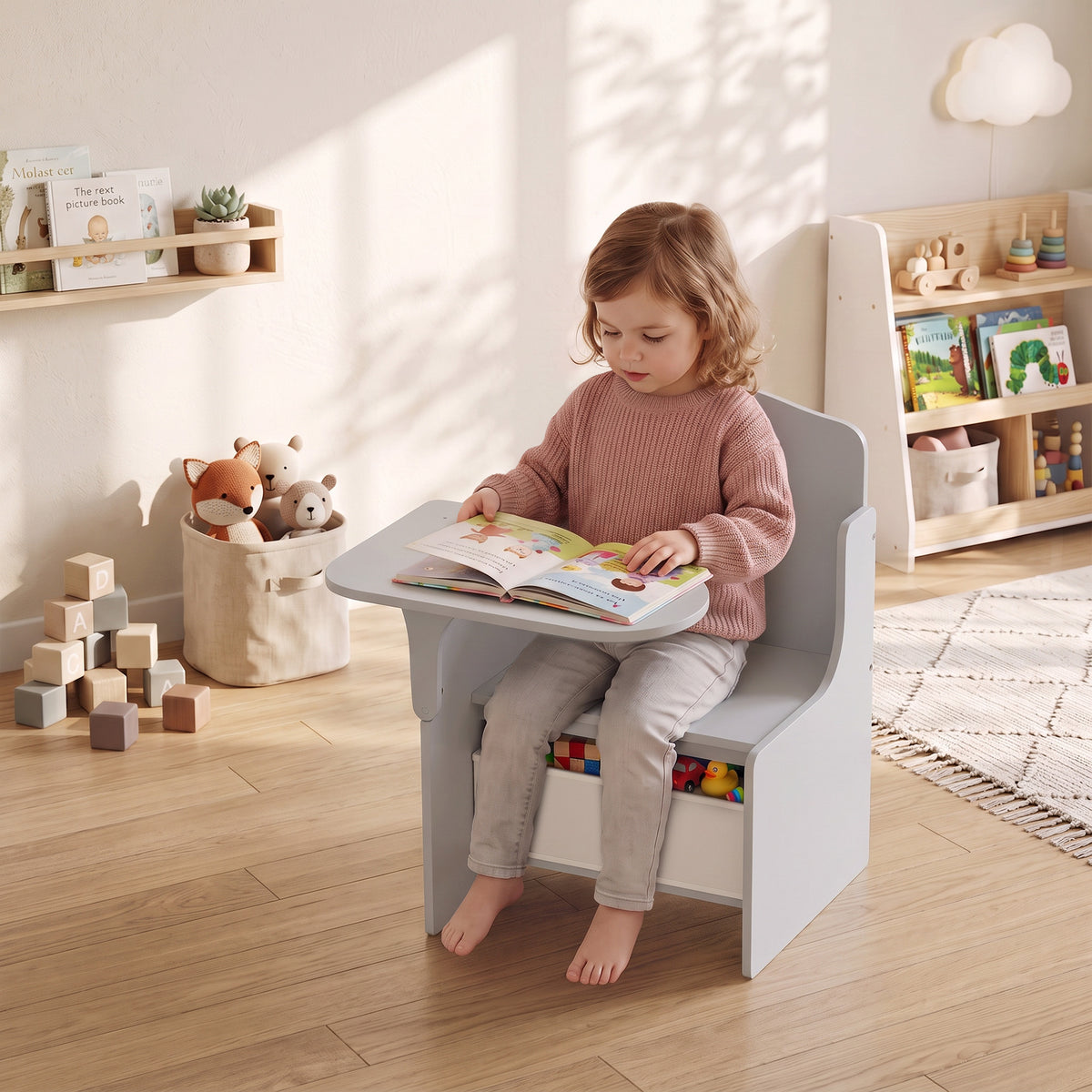 AIYAPLAY Kids Table And Chair Set With Storage Bin For Toddlers