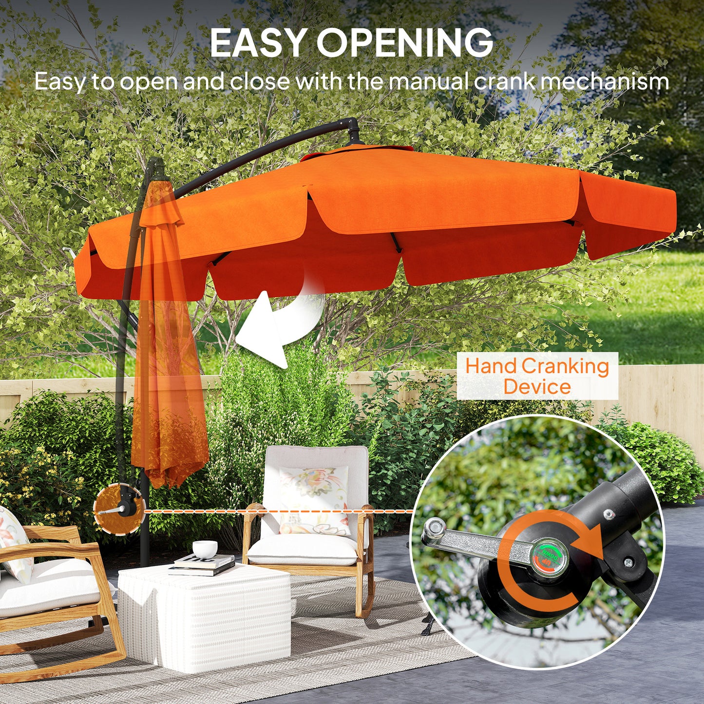 Outsunny 2.7m Garden Cantilever Banana Parasol Orange UV Protection Outdoor Sunshade With Sturdy Metal Frame
