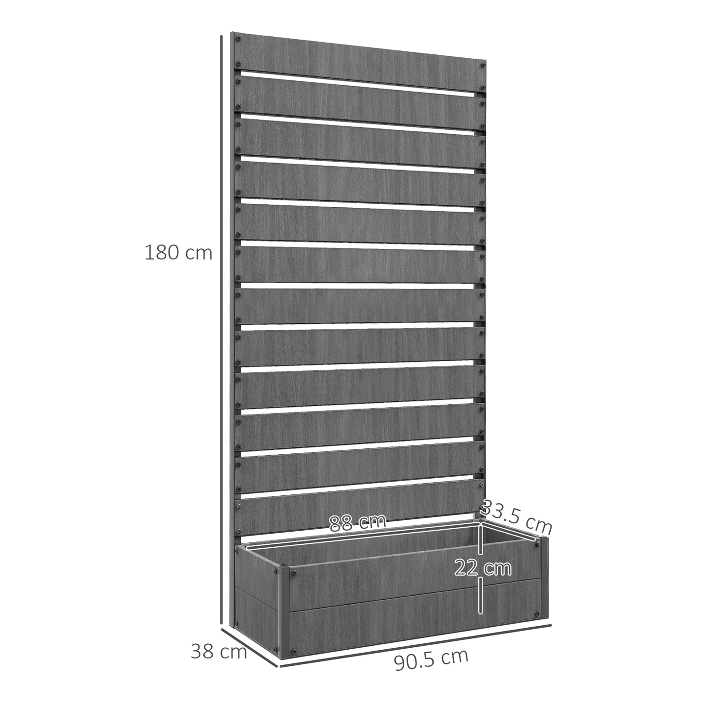 Outsunny Outdoor Garden Planter with Trellis for Climbing Plants - Dark Grey Raised Bed with Drainage Feature - ALL4U RETAILER LTD