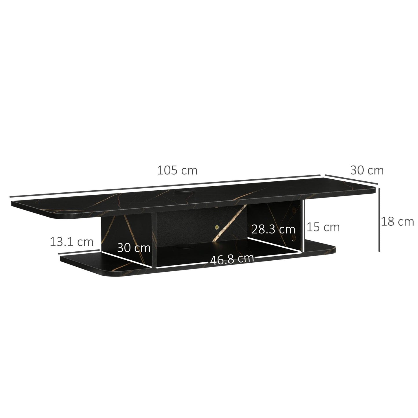 HOMCOM Black Floating TV Stand, Storage Shelf, for TVs up to 40" - ALL4U RETAILER LTD