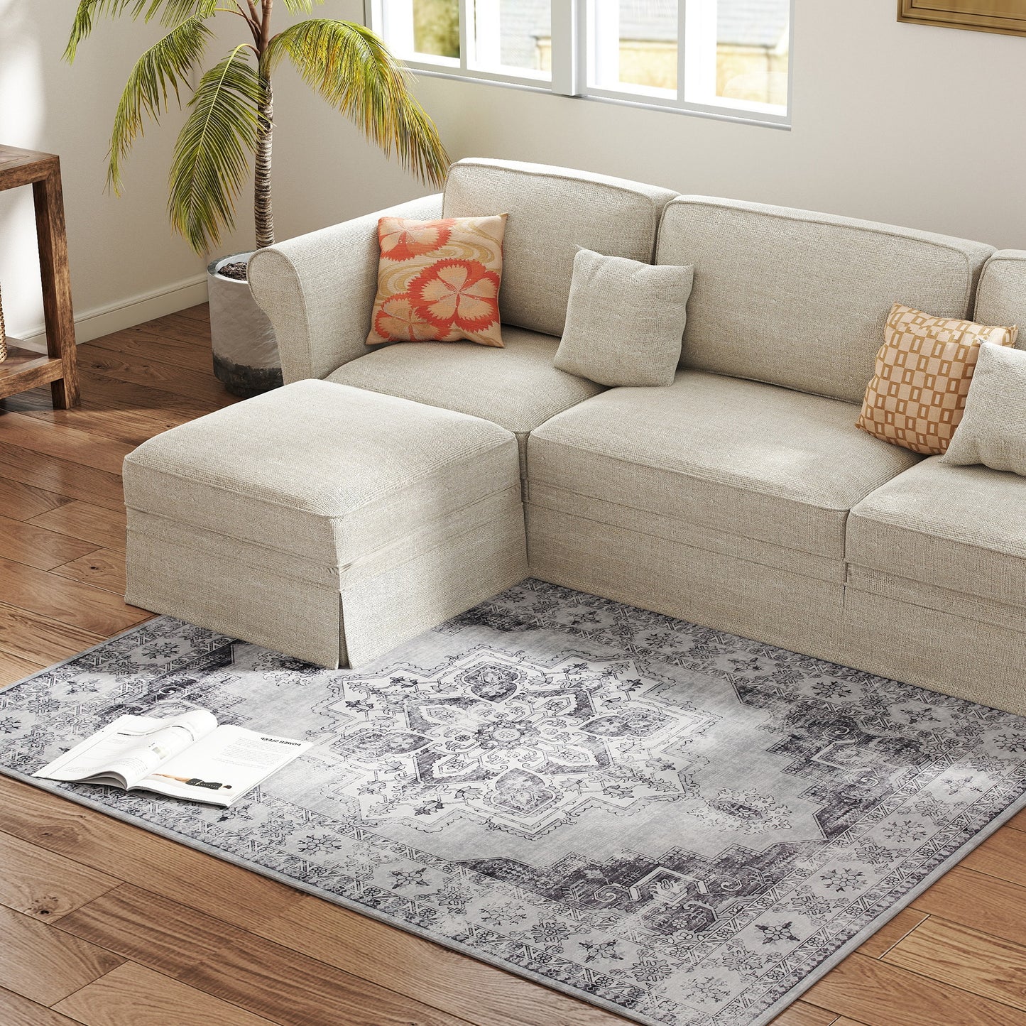 HOMCOM Vintage Area Rug Non Slip Washable Flannel Carpet For Living Room Bedroom Dining Room Home Office 170 x 120 cm