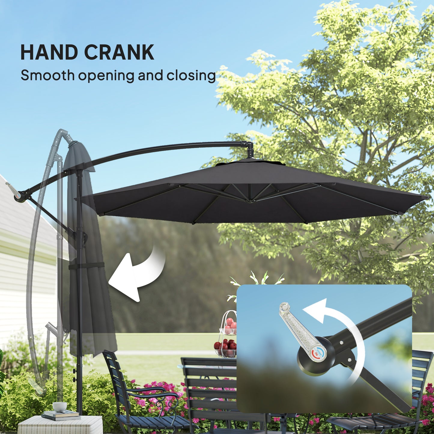 Outsunny 3 Meter Overhanging Cantilever Parasol With Cross Base Black Outdoor Garden Umbrella UV Resistant