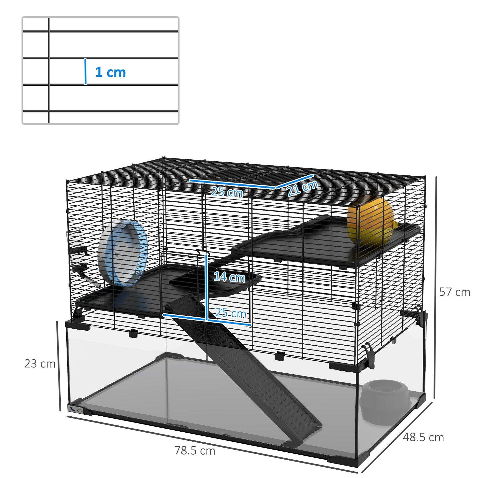 PawHut 3-Tier Hamster Cage with Glass Bottom and Accessories - ALL4U RETAILER LTD