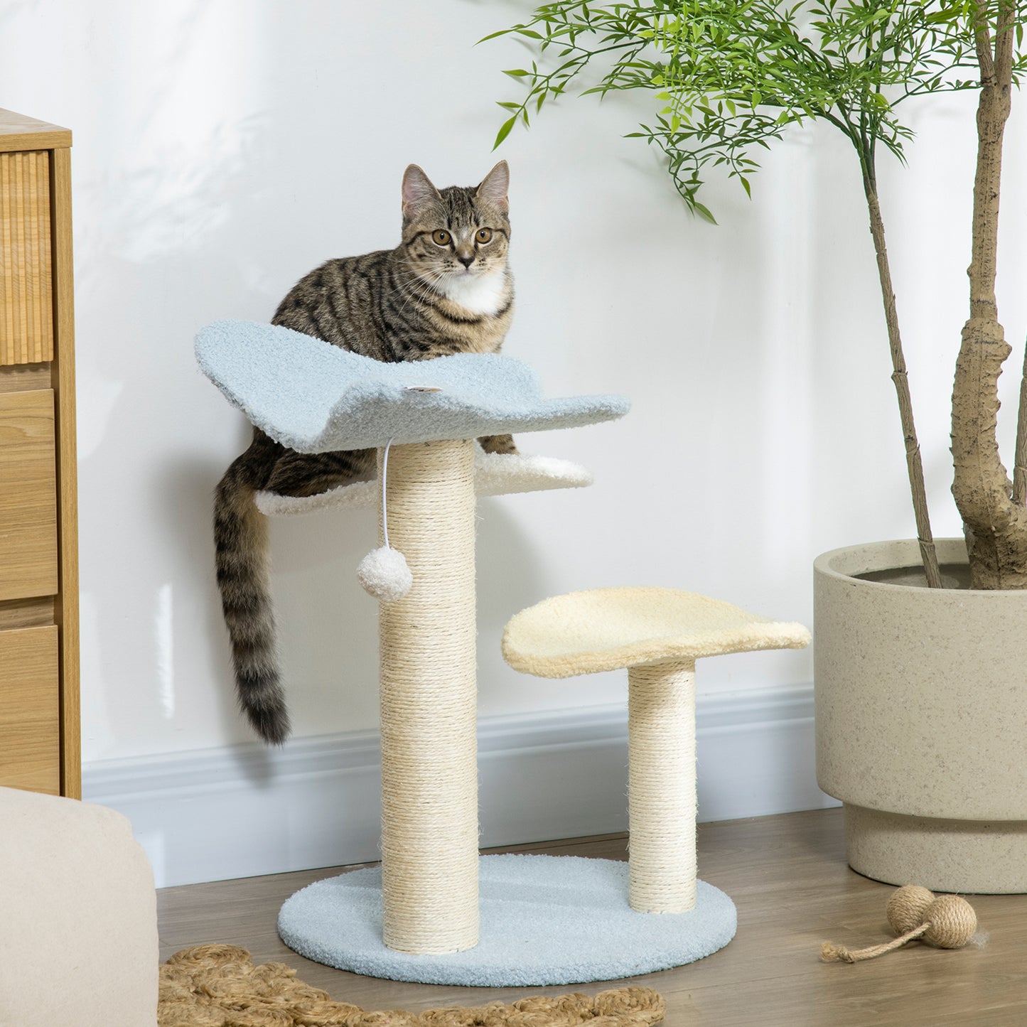 PawHut Butterfly-Shaped Cat Tower for Indoor Cats, 54cm Play Tree with Sisal Scratching Post and Toy Ball, Blue - ALL4U RETAILER LTD