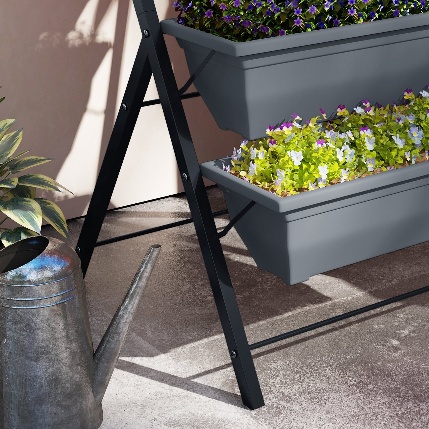 Outsunny 5 Tier Raised Garden Bed Vertical Ladder Plant Stand With 5 Removable Boxes Drainage Holes And Plugs Grey