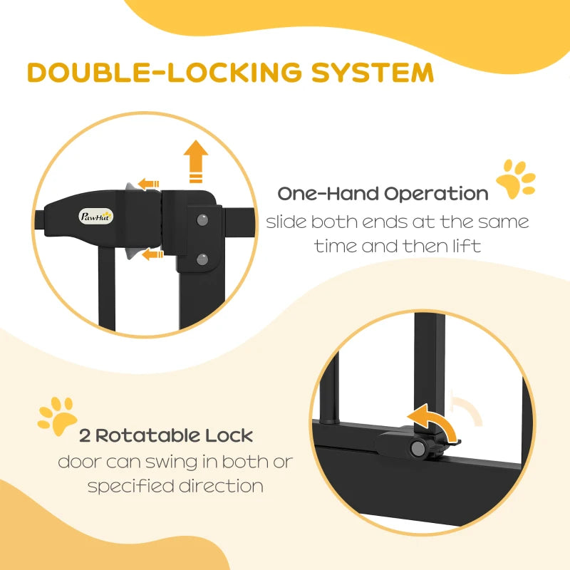 PawHut Metal Adjustable Pet Gate Safety Barrier with Auto-Close Door - Black (74-94cm)