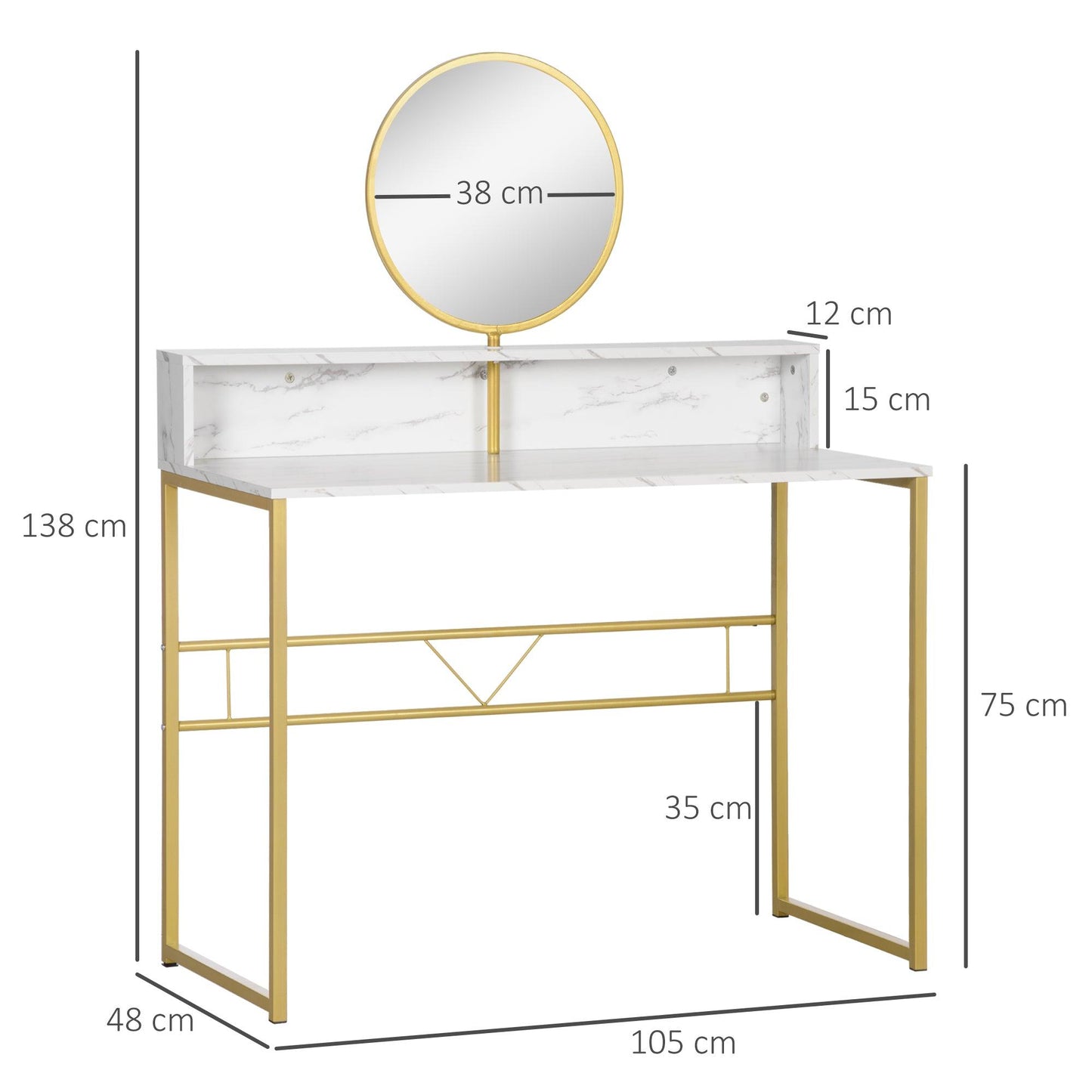 HOMCOM White Vanity Dressing Table with Round Mirror and Open Storage - ALL4U RETAILER LTD