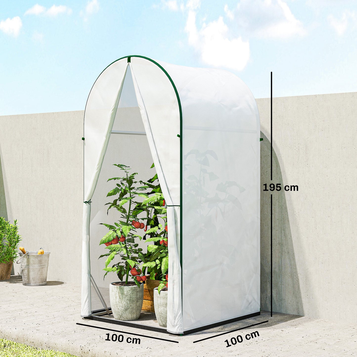 Outsunny Mini Greenhouse Portable Garden House With Roll Up Door PE Base Small Greenhouse 100 X 100 X 195 Cm White