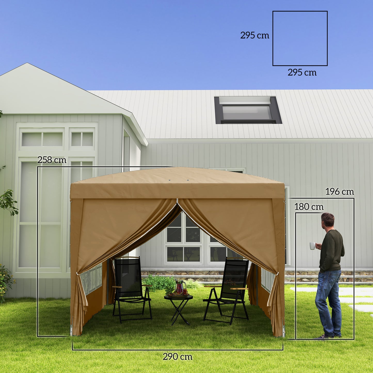 Outsunny 3x3m Pop Up Gazebo Khaki With Removable Walls Weather Resistant Canopy For Outdoor Events