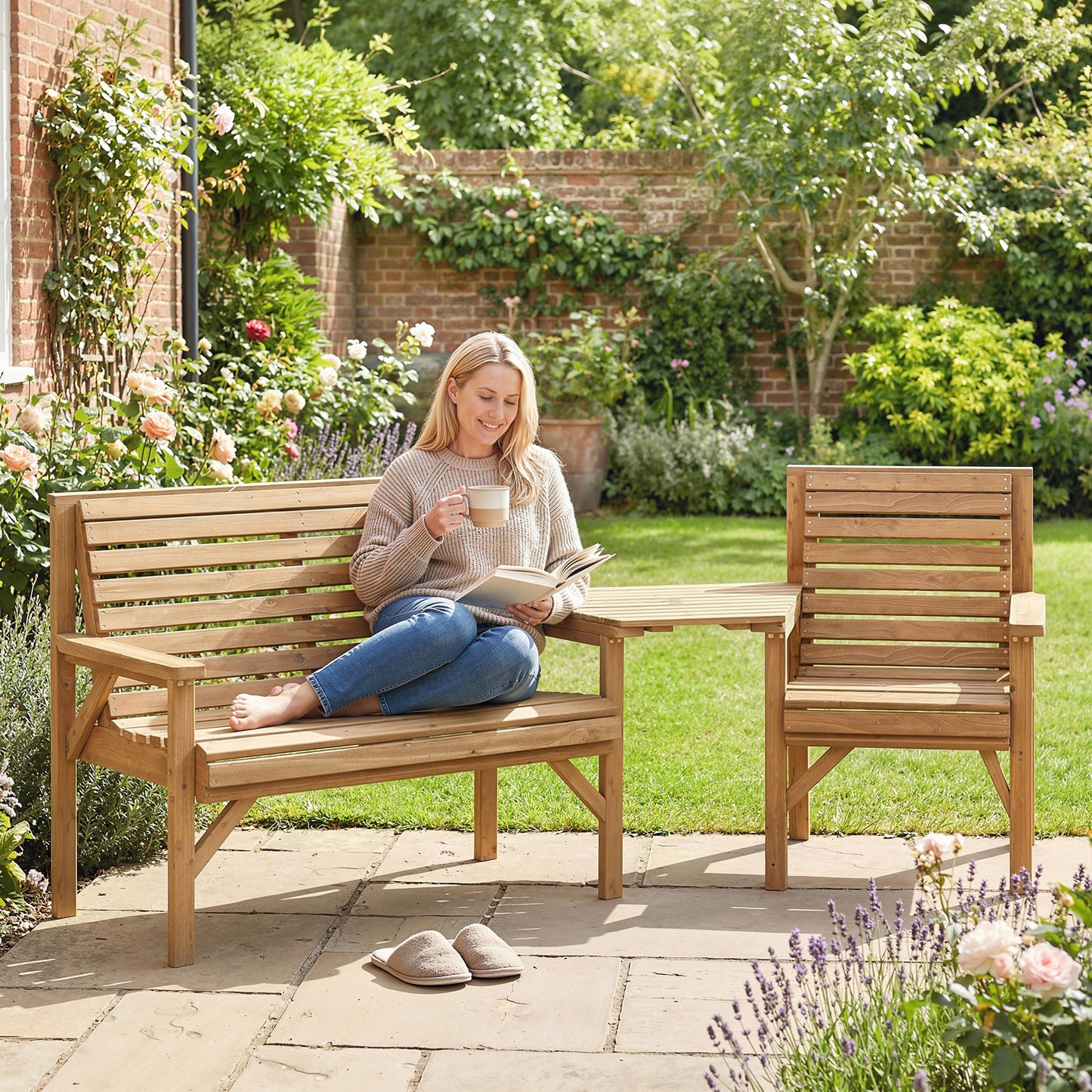 Outsunny Three Piece Wooden Garden Furniture Set With Detachable Table 1 Chair 1 Bench Natural Wood Finish
