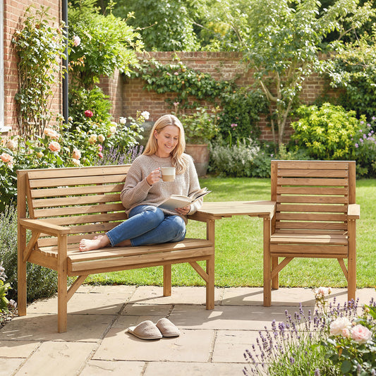 Outsunny Three Piece Wooden Garden Furniture Set With Detachable Table 1 Chair 1 Bench Natural Wood Finish