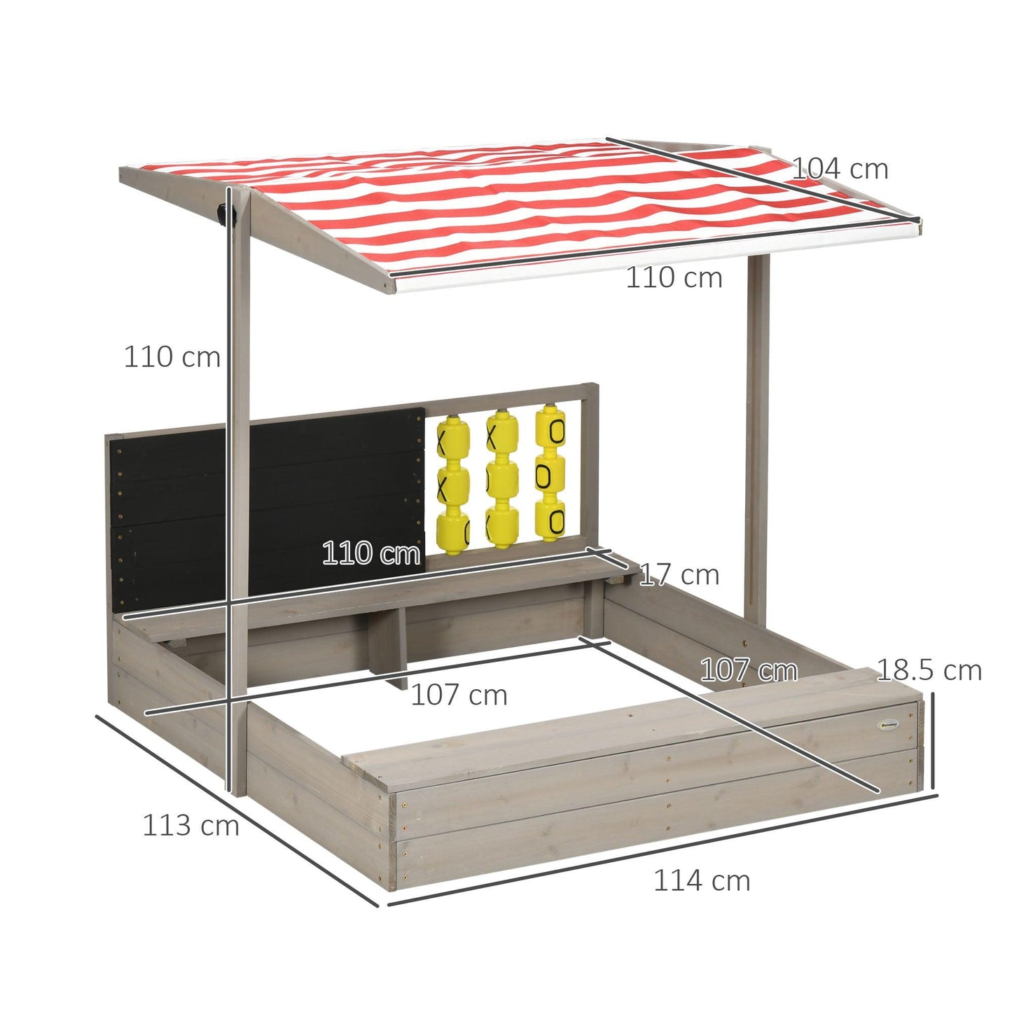 Outsunny Kids Wooden Sandpit, Sandbox w/ Canopy, Seats, for Gardens - Grey - ALL4U RETAILER LTD