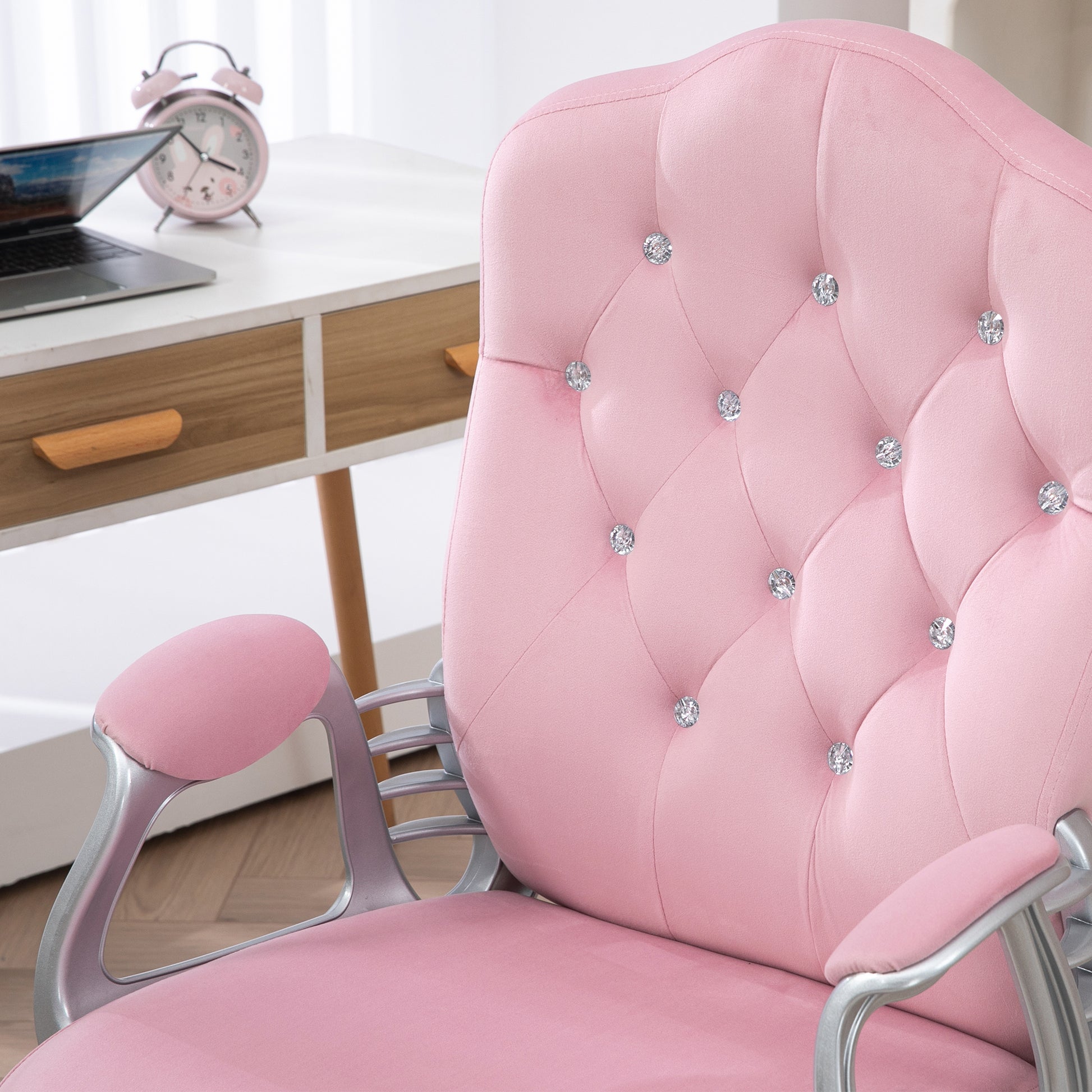 Vinsetto Glamorous Pink Velvet Office Chair with 360° Swivel Wheels and Adjustable Height - ALL4U RETAILER LTD