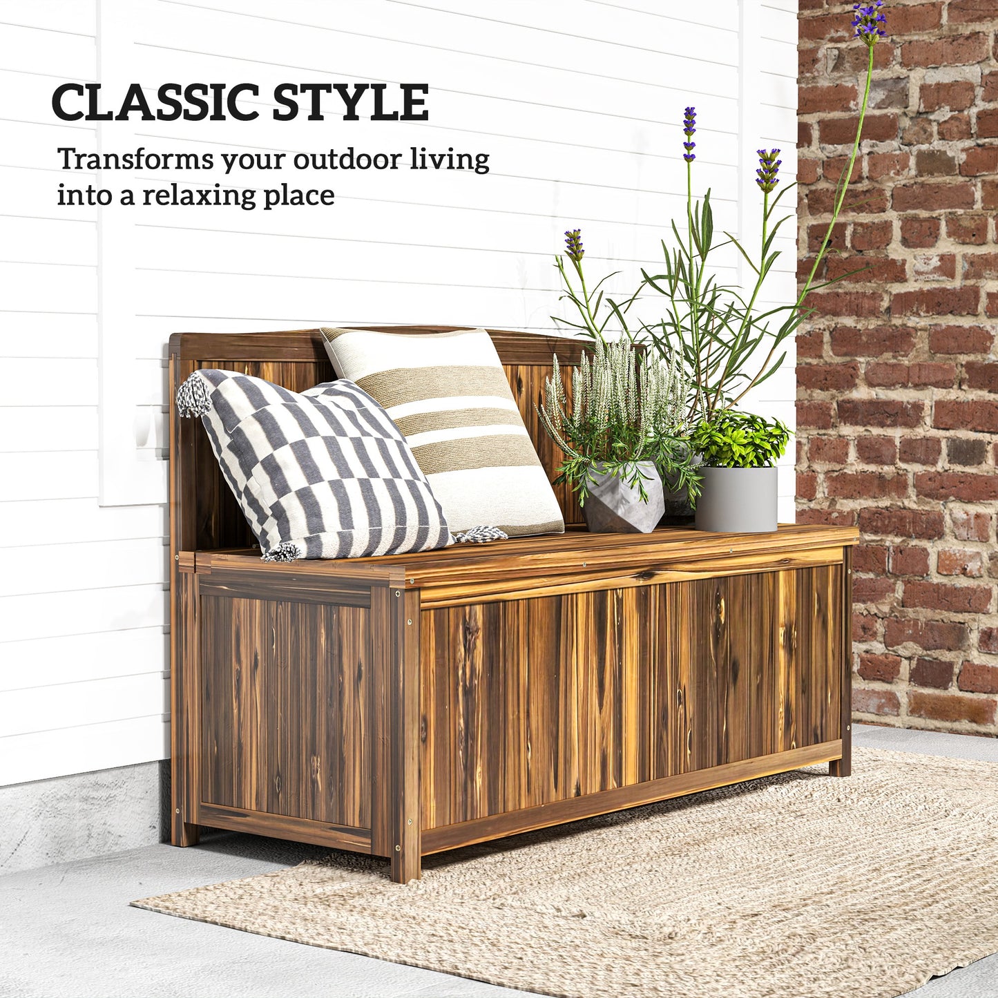Outsunny Wood Storage Bench For Patio Furniture Outdoor Garden Storage Brown With Varnished Fir Wood
