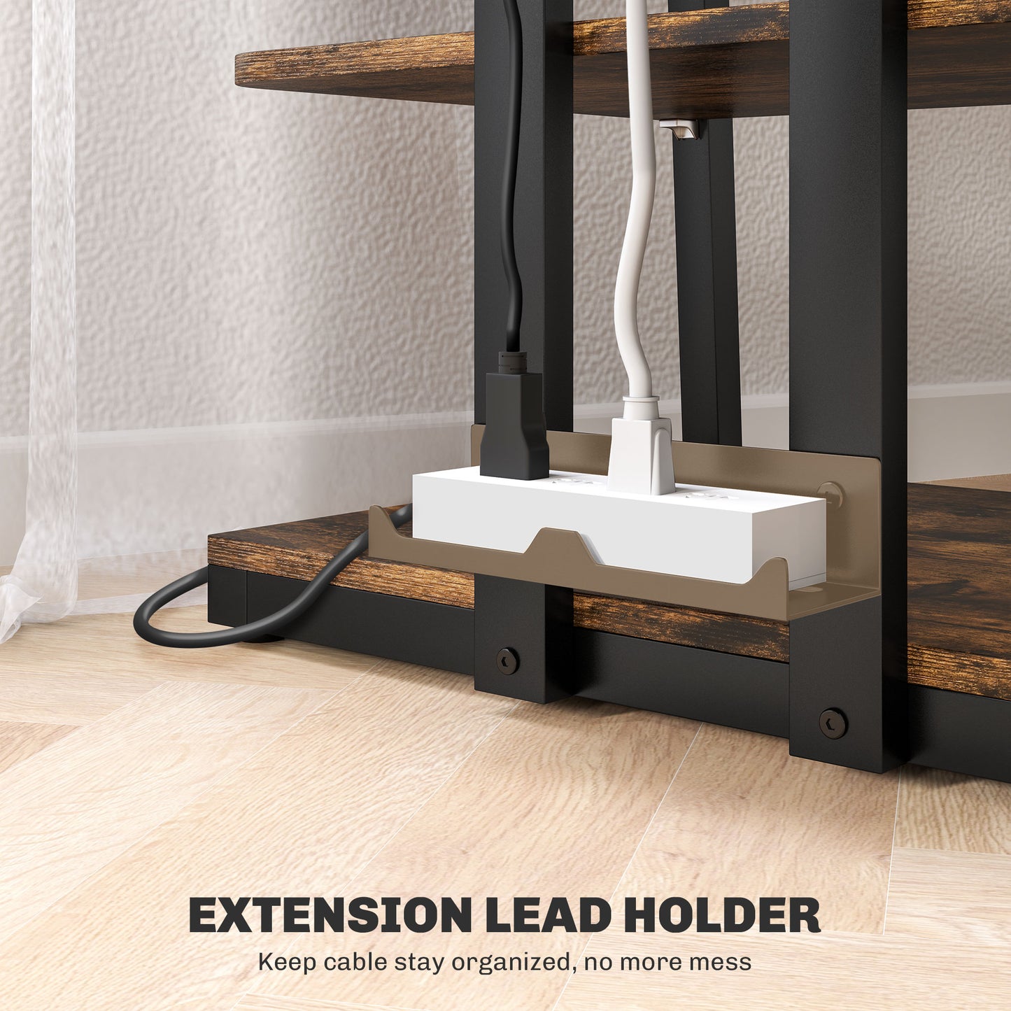 HOMCOM HiFi Stand With Four Adjustable Storage Shelves Rustic Brown Finish Sturdy Steel Frame for Audio Video Equipment