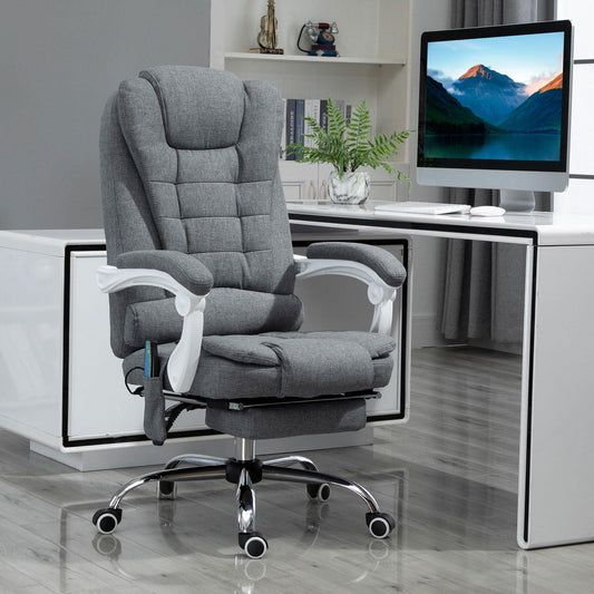 Vinsetto Heated Massage Executive Office Chair - Adjustable Swivel Ergonomic Desk Chair with Footrest (Grey) - ALL4U RETAILER LTD