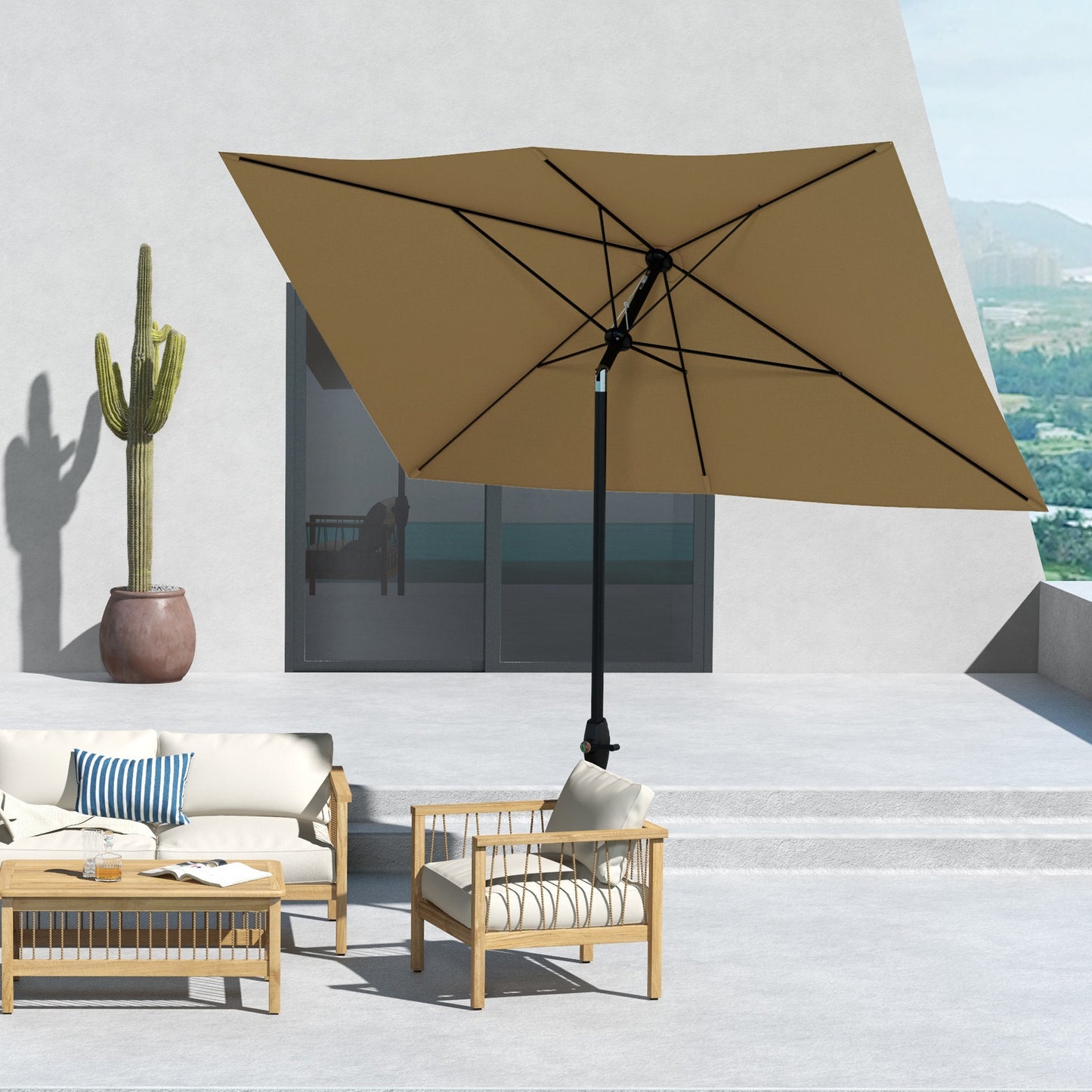 Outsunny 2x3m Rectangular Patio Umbrella with Crank and Tilt, Outdoor Sun Shade Canopy with Aluminium Pole and 6 Ribs - ALL4U RETAILER LTD