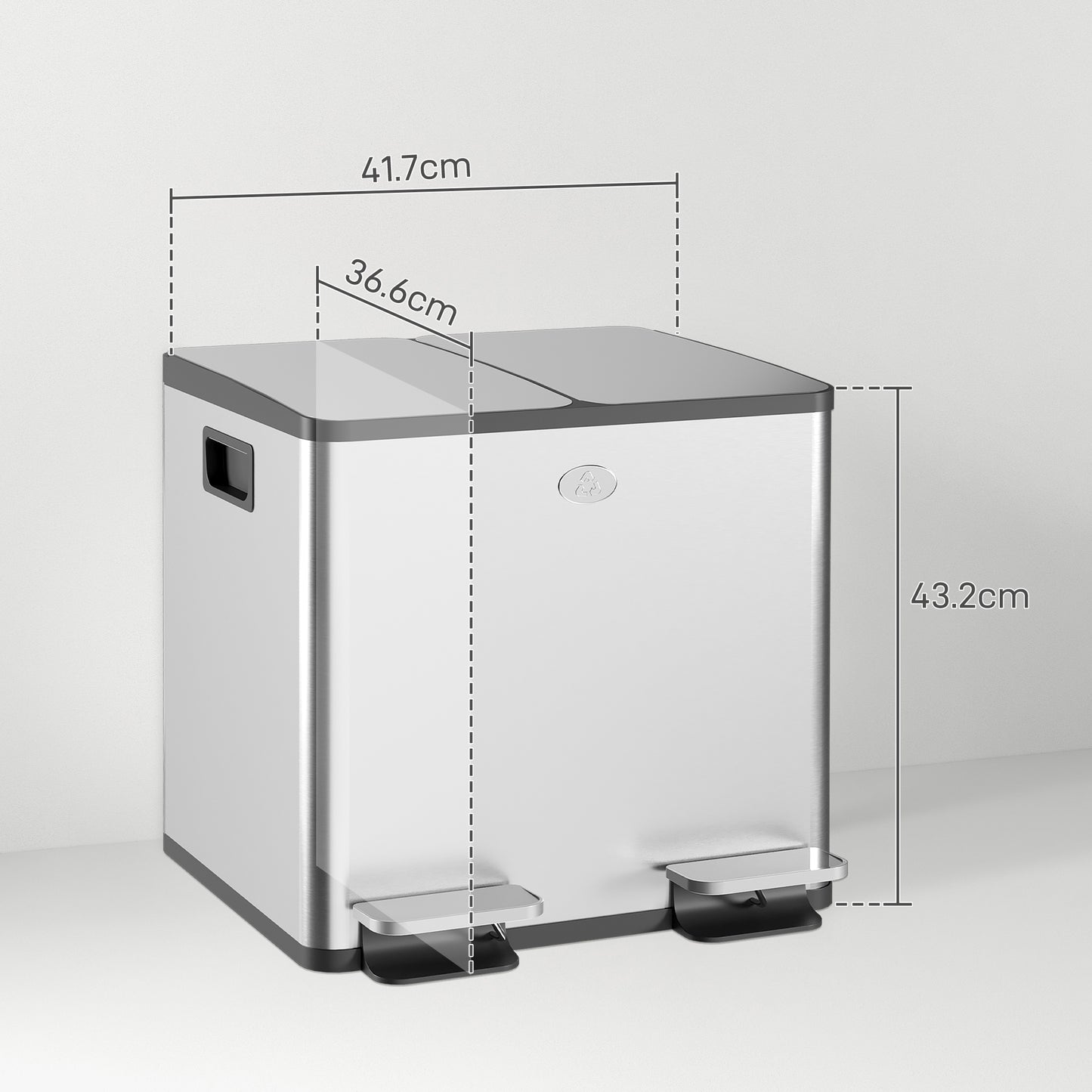 HOMCOM 30L Dual Compartment Stainless Steel Bin With Deodoriser Holders Silver Tone