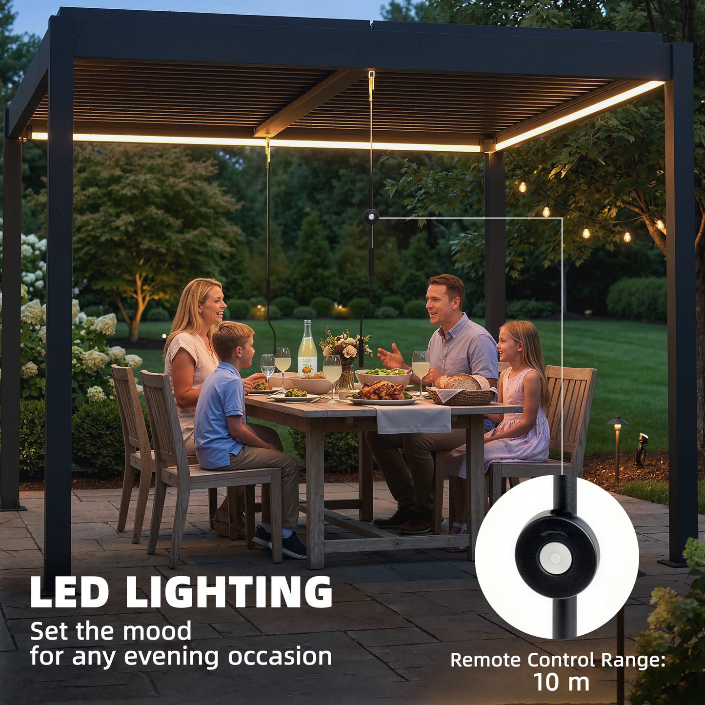 Outsunny 3 x 3 M Louvered Pergola With LED Lights Aluminium Patio Gazebo Dark Grey