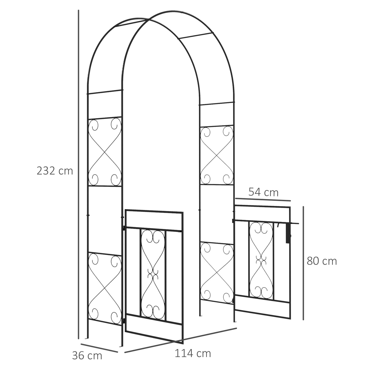 Outsunny Powder Coated Steel Garden Arch With Gate Black For Outdoor Decor And Climbing Vines Plants