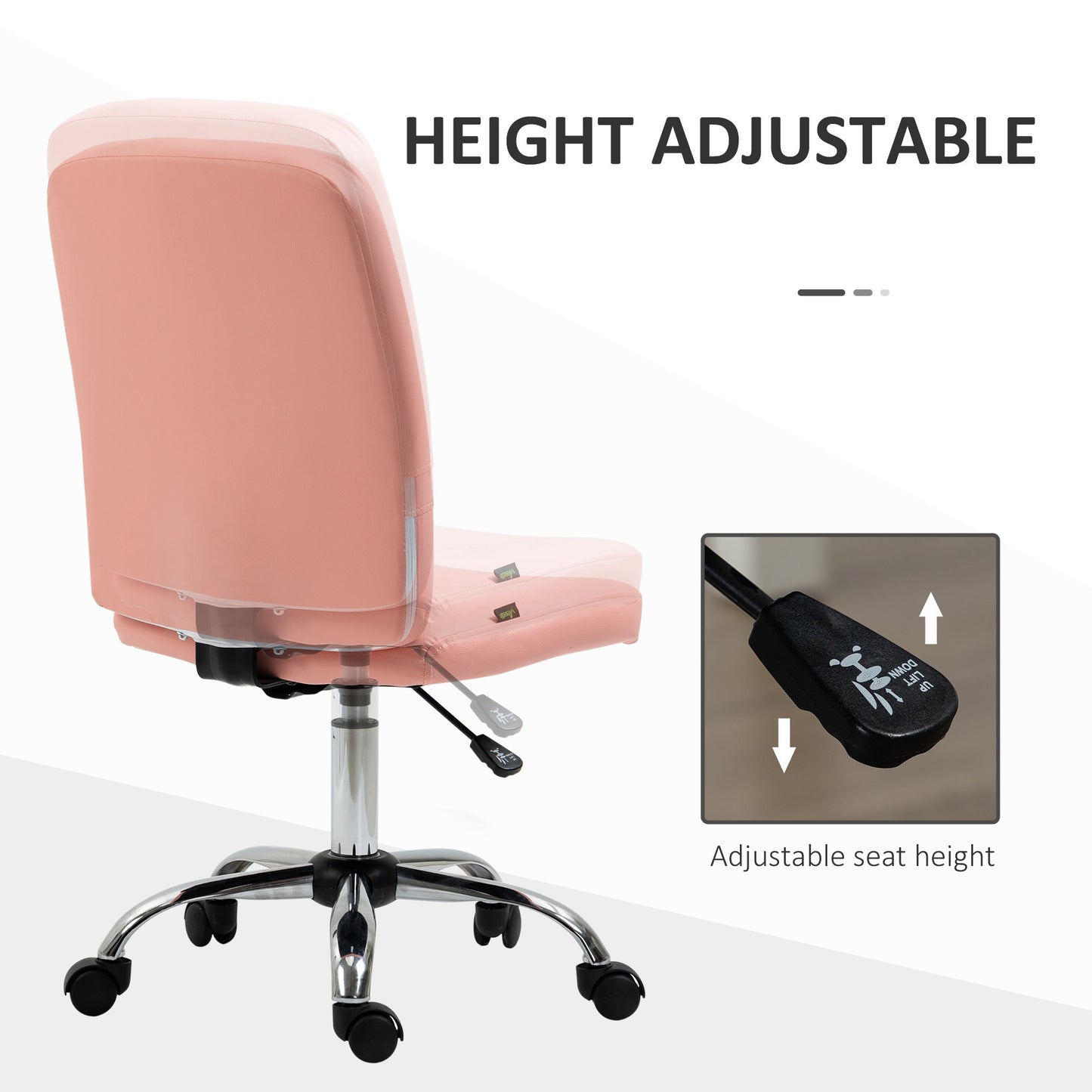 Vinsetto Pink Armless Faux Leather Office Chair with Adjustable Height - ALL4U RETAILER LTD