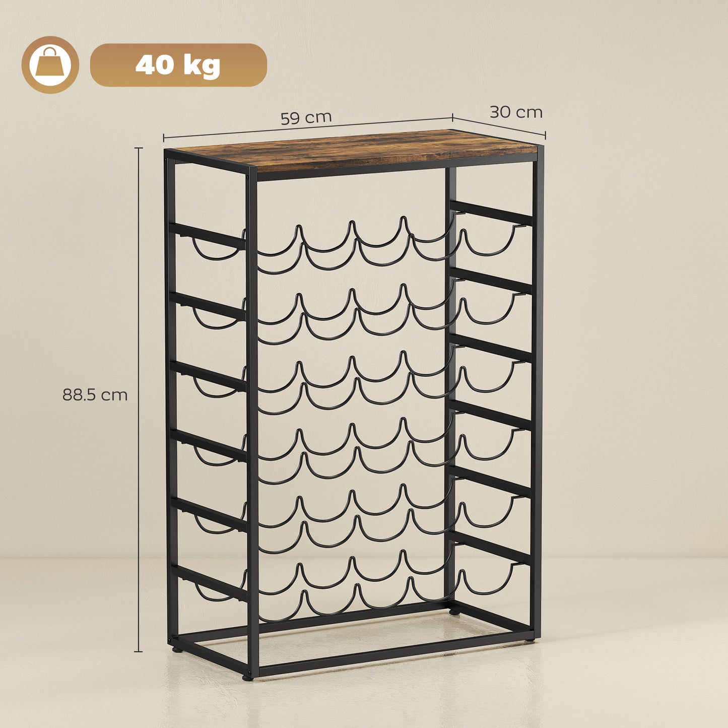 HOMCOM 30 Bottles Wine Rack 6 Tier Free Standing Wine Storage Holder With Wood Effect Tabletop Rustic Brown