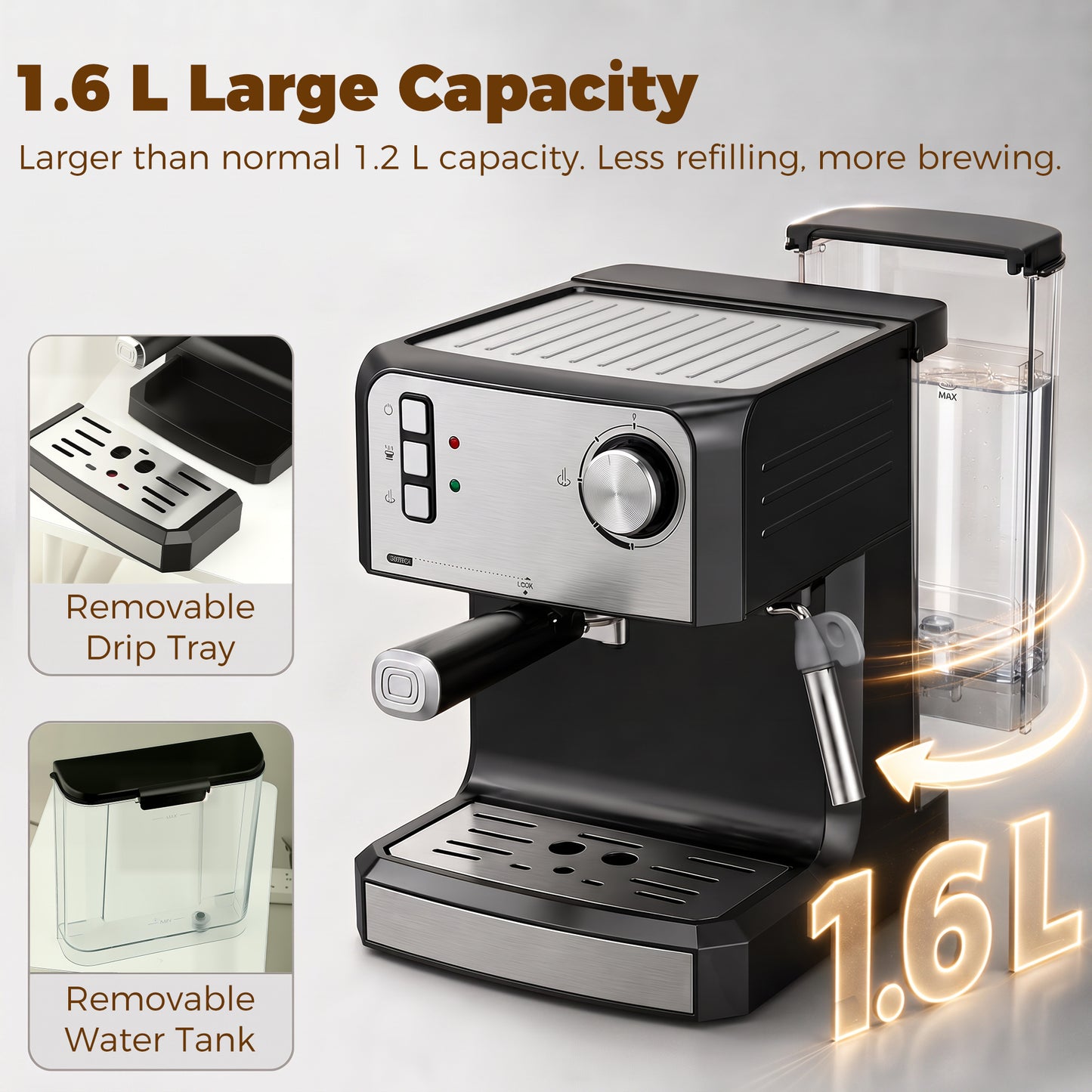 HOMCOM Espresso Machine 20 Bar Semi Automatic Cappuccino Coffee Maker With Frother Wand And 1.6 L Water Tank Black