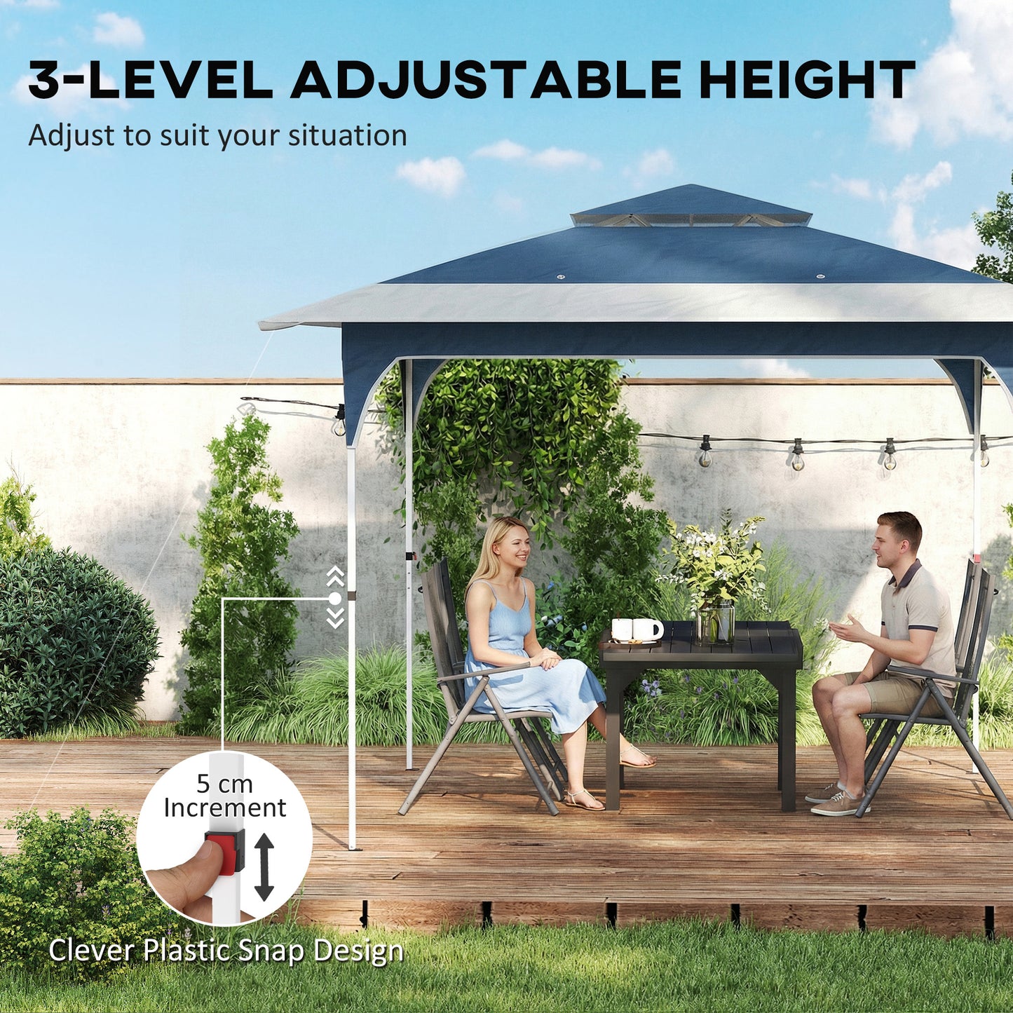 Outsunny 3.5 x 3.5 m Pop Up Gazebo With One Push Setup UPF 50 Plus Double Tier Canopy Garden Tent Carry Bag Blue