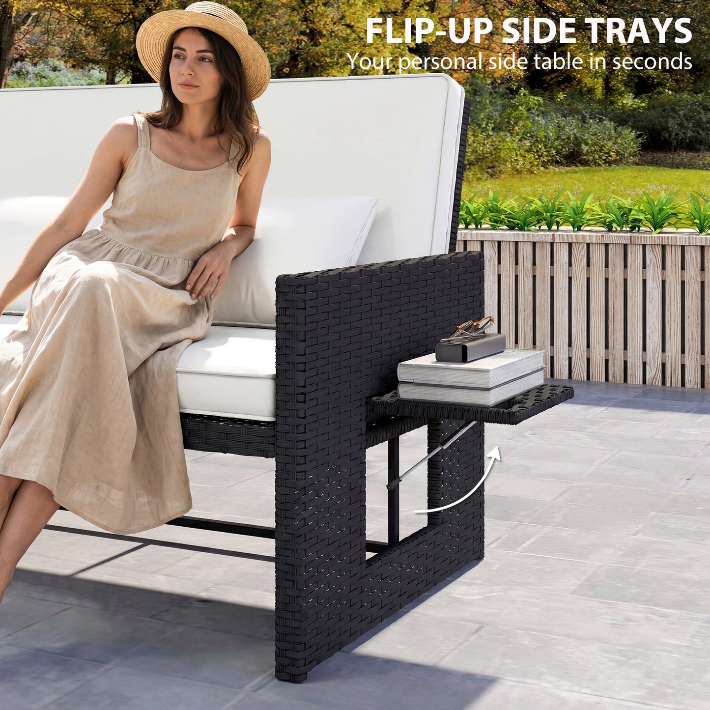 Outsunny Rattan Garden Daybed Two Piece Lounge Set With Adjustable Back And Storage Ottoman Cream White