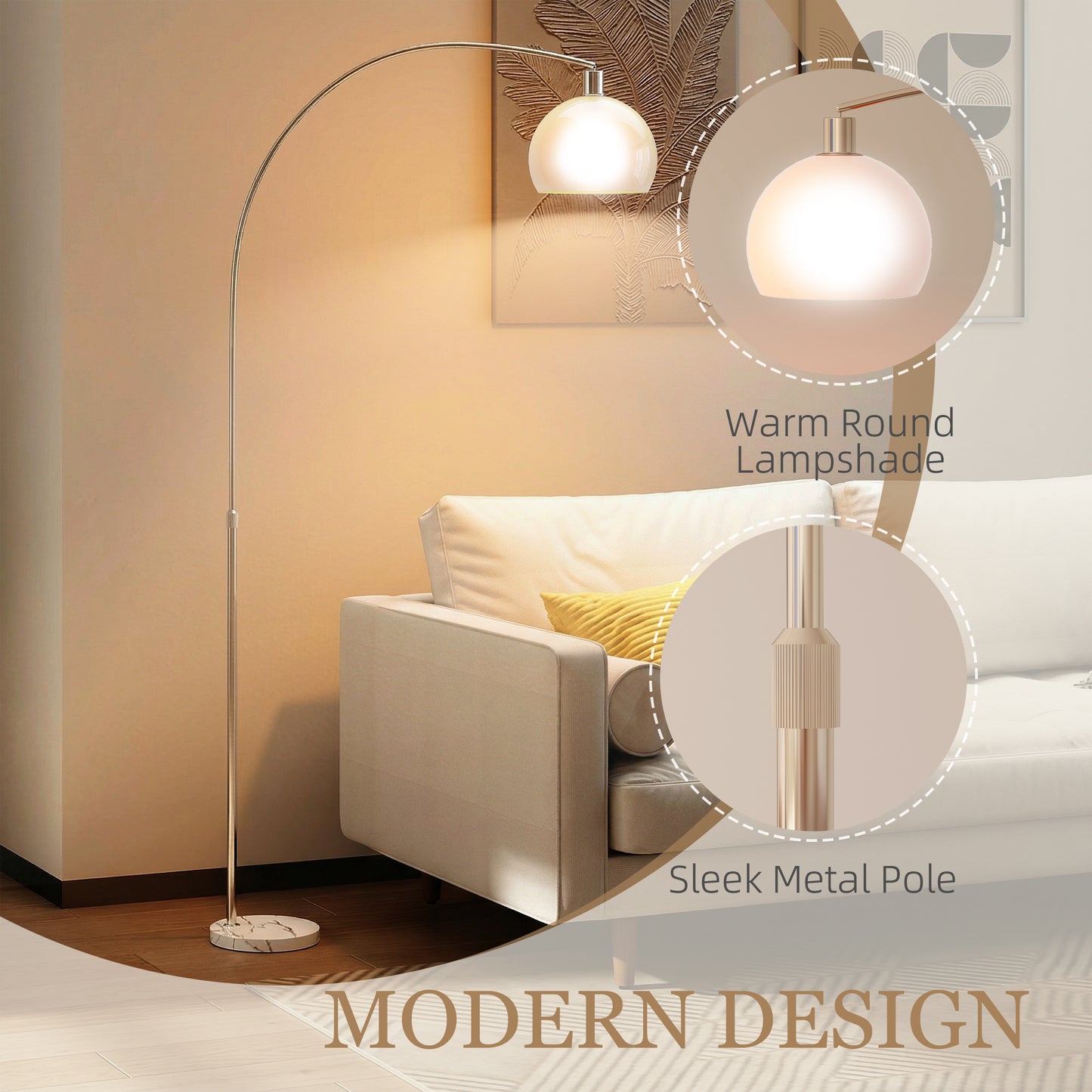 HOMCOM Floor Lamp For Living Room And Office Modern Standing Lamp With Shade And Foot Switch White Marble Base