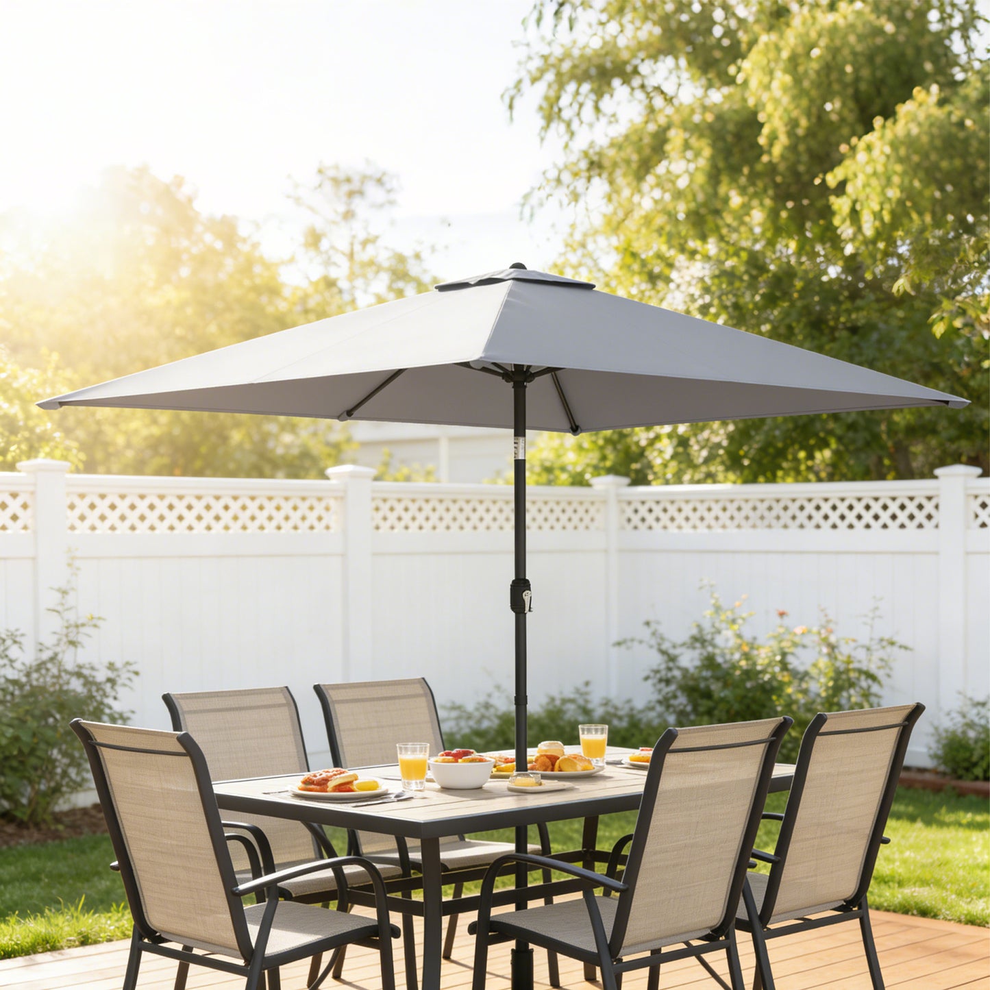 Outsunny Garden Parasol Umbrella With Crank Handle And Tilt Function 180G Polyester Canopy Light Grey