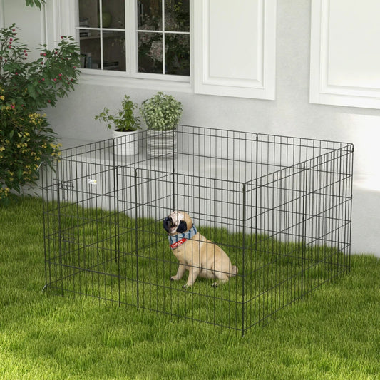 PawHut 8 Panel DIY Dog Pen with Door - 76cm High, Indoor/Outdoor Pet Playpen for Dogs and Small Animals - ALL4U RETAILER LTD