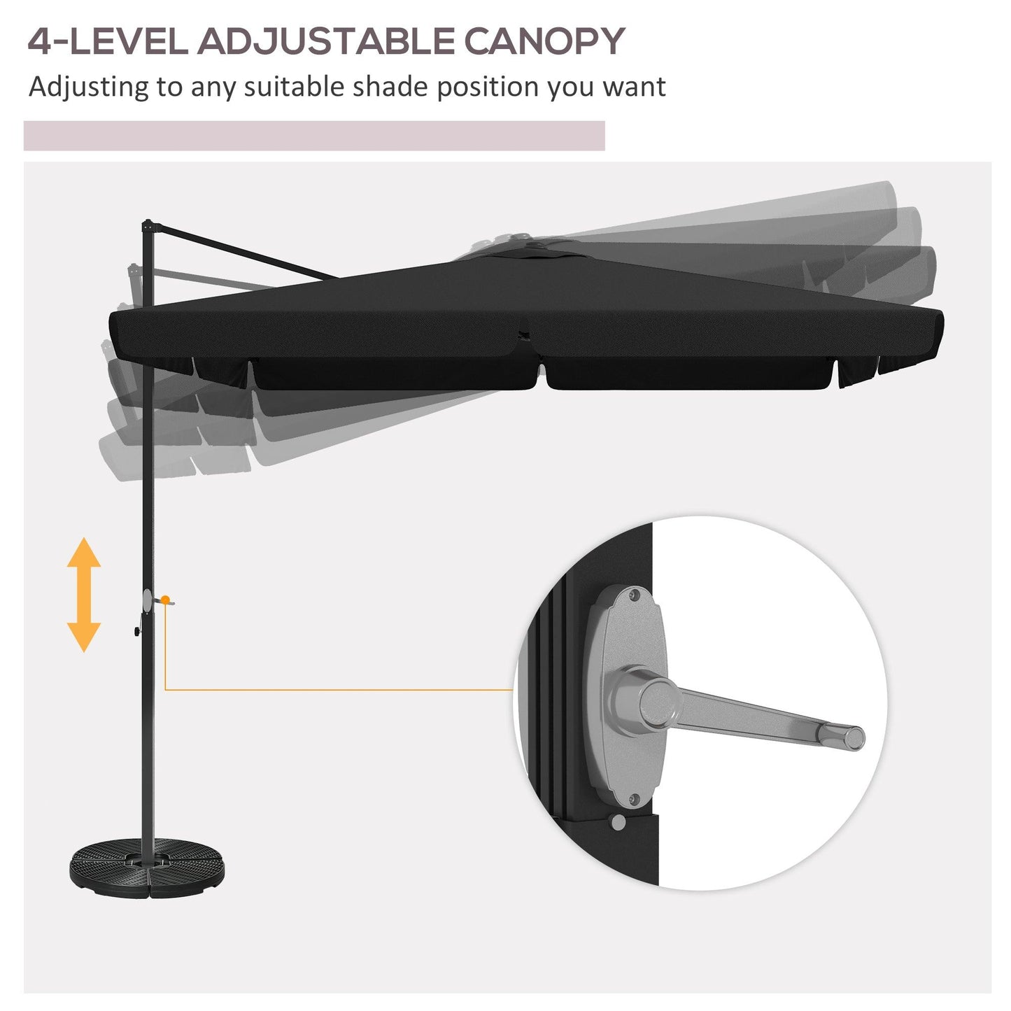 Outsunny 3(m) Cantilever Roma Parasol, Hanging Garden Parasol, Aluminium Square Patio Umbrella with Crank Handle and Tilt, Outdoor Patio Sun Shade with Vented Top, 8 Ribs, Cross Base, Grey - ALL4U RETAILER LTD