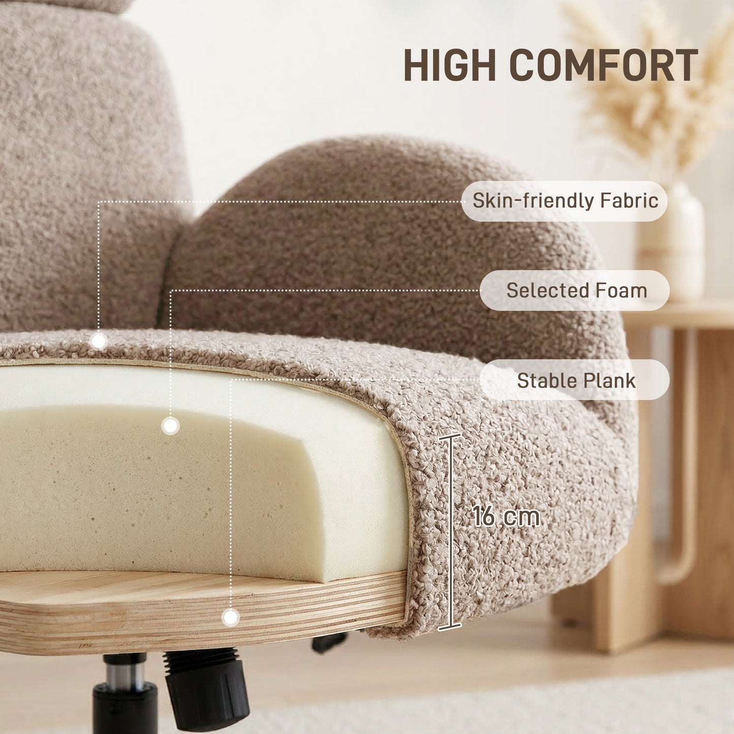 HOMCOM Swivel Armchair And Footstool Set With Height Adjustable Headrest, Rocking Function, Light Brown Velvet