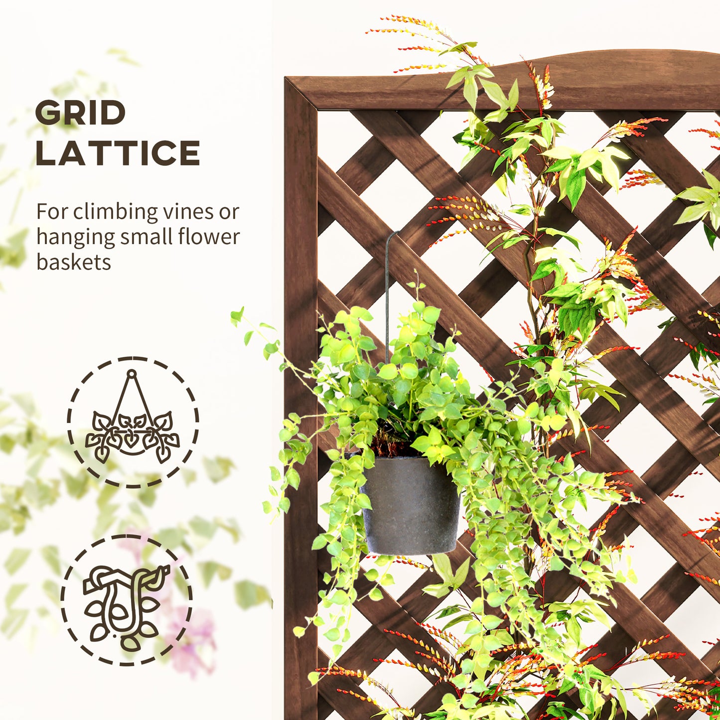 Outsunny Wooden Planter With Trellis Freestanding Raised Bed Planter For Climbing Plants 76x36x170 Cm Dark Brown