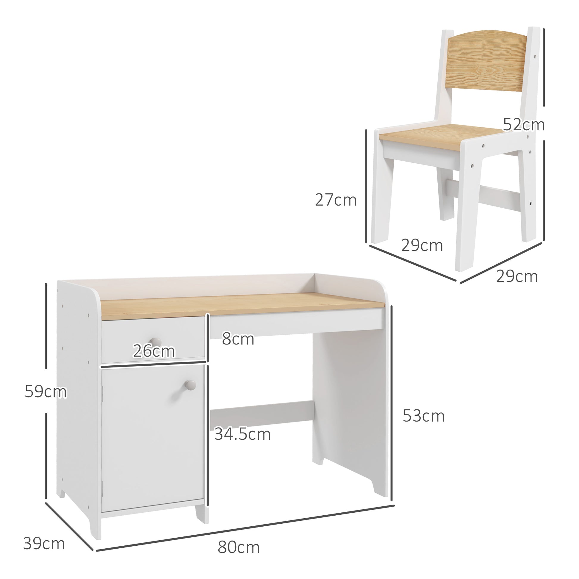 ZONEKIZ Kids Study Desk and Chair Set with Storage Drawer for Ages 3-6, White - ALL4U RETAILER LTD