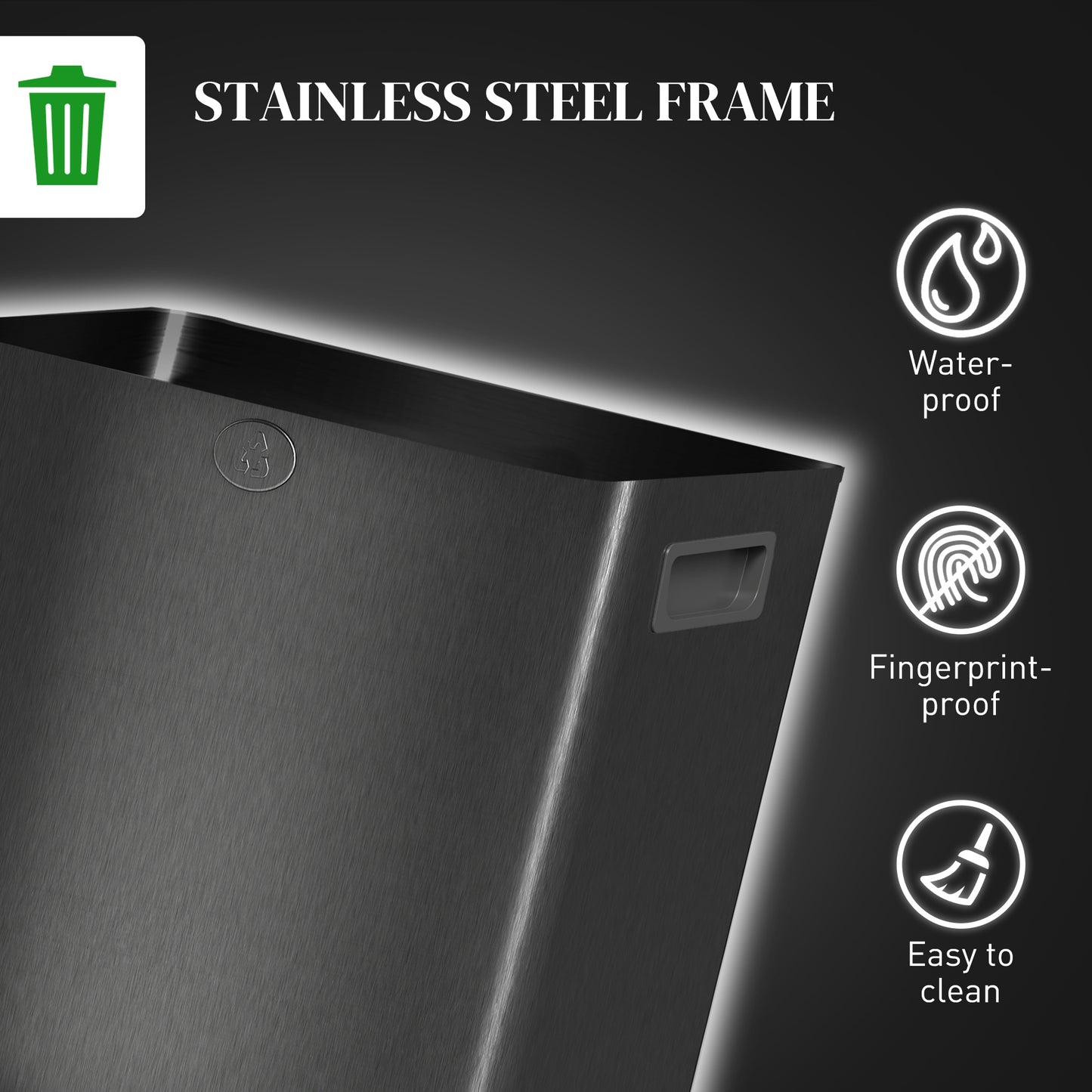 HOMCOM 30L Dual Compartment Stainless Steel Bin With Deodoriser Holders Black For Home And Kitchen