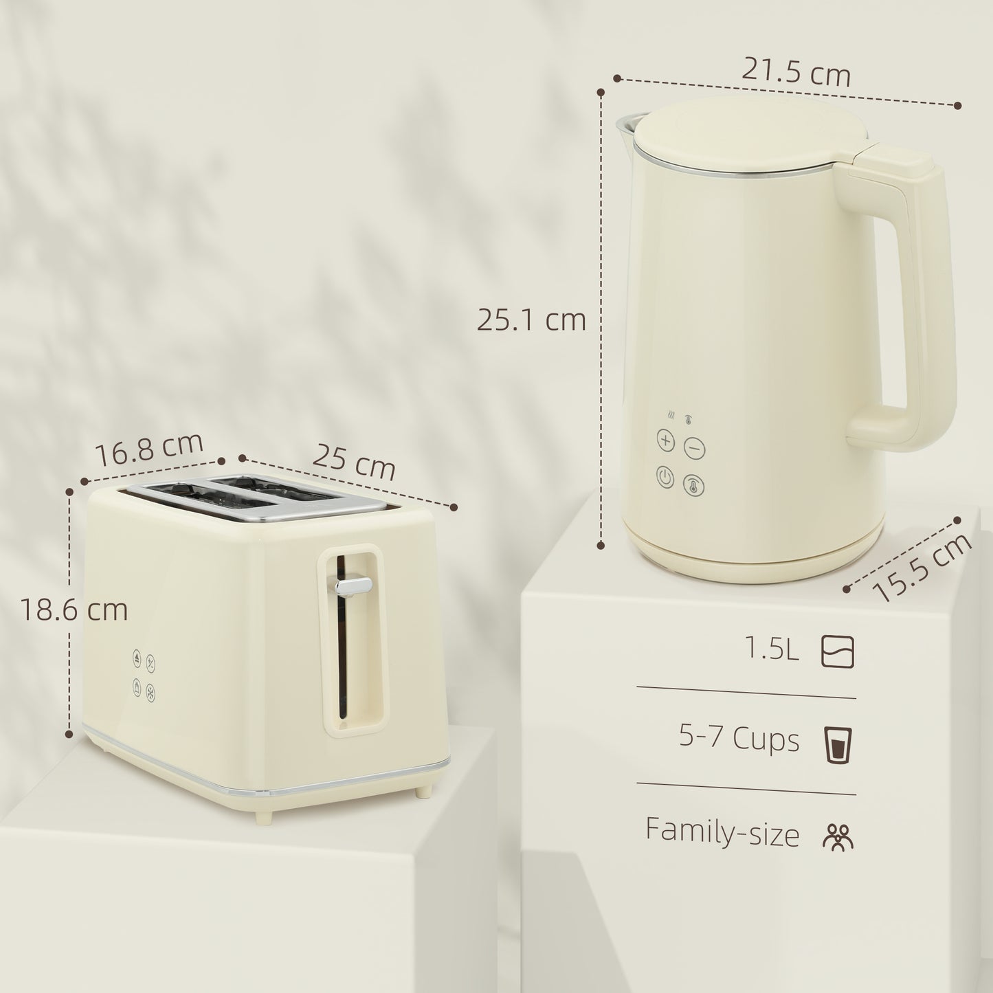 HOMCOM Kettle and Toaster Set 1.5L 3000W 2 Slice Toaster with Browning Levels Defrost Reheat Keep Warm