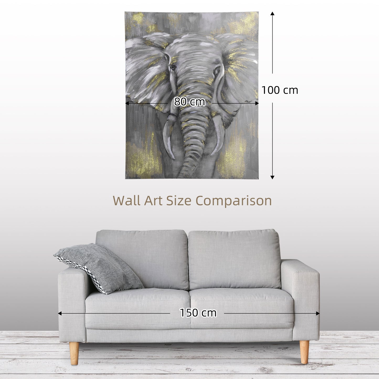 HOMCOM Hand-Painted Grey African Elephant Metal Canvas Wall Art for Home Decor - 100 x 80 cm - ALL4U RETAILER LTD