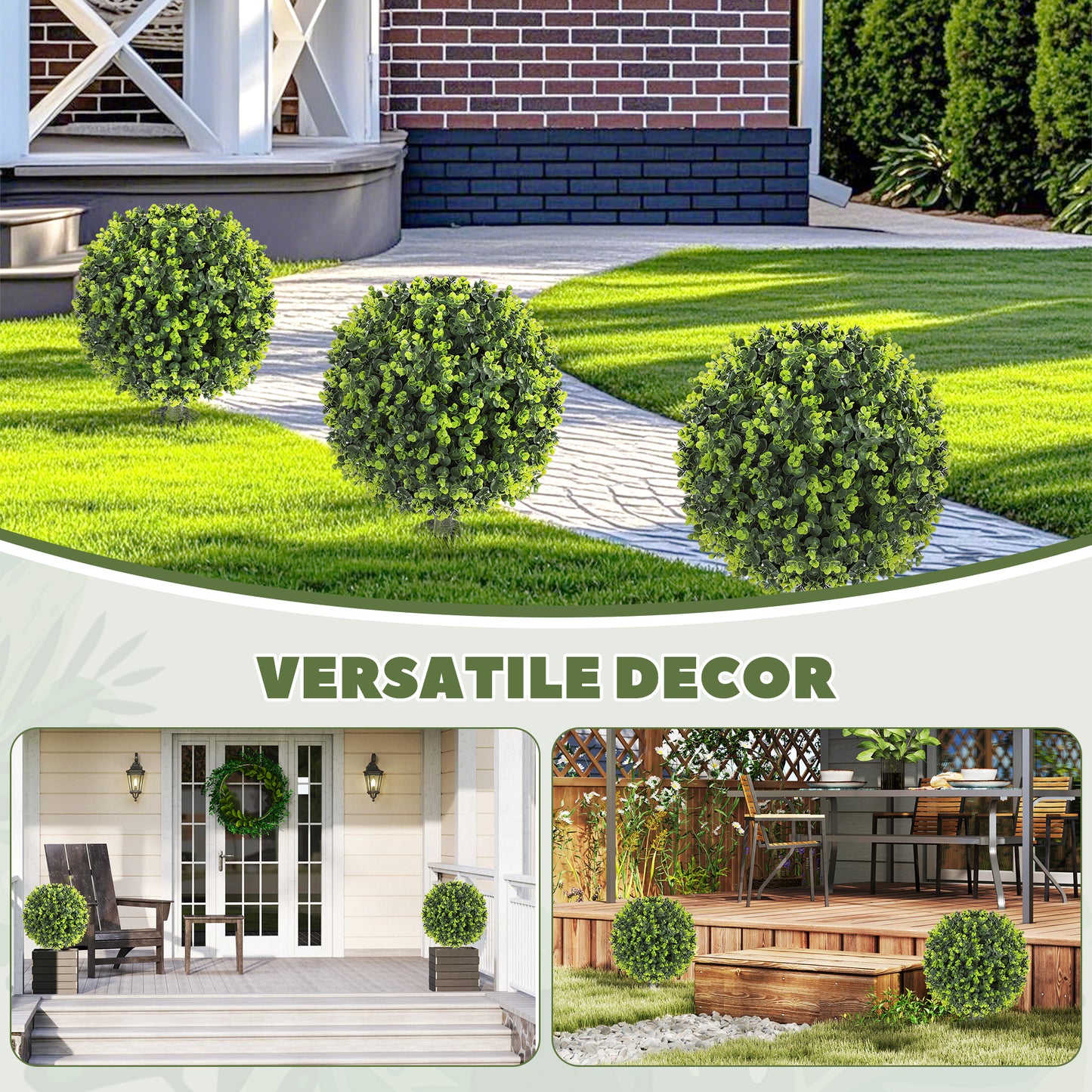 HOMCOM 2 Pack 40 Cm Artificial Boxwood Topiary Balls With Ground Stake Eucalyptus Leaves UV Resistant Indoor Outdoor
