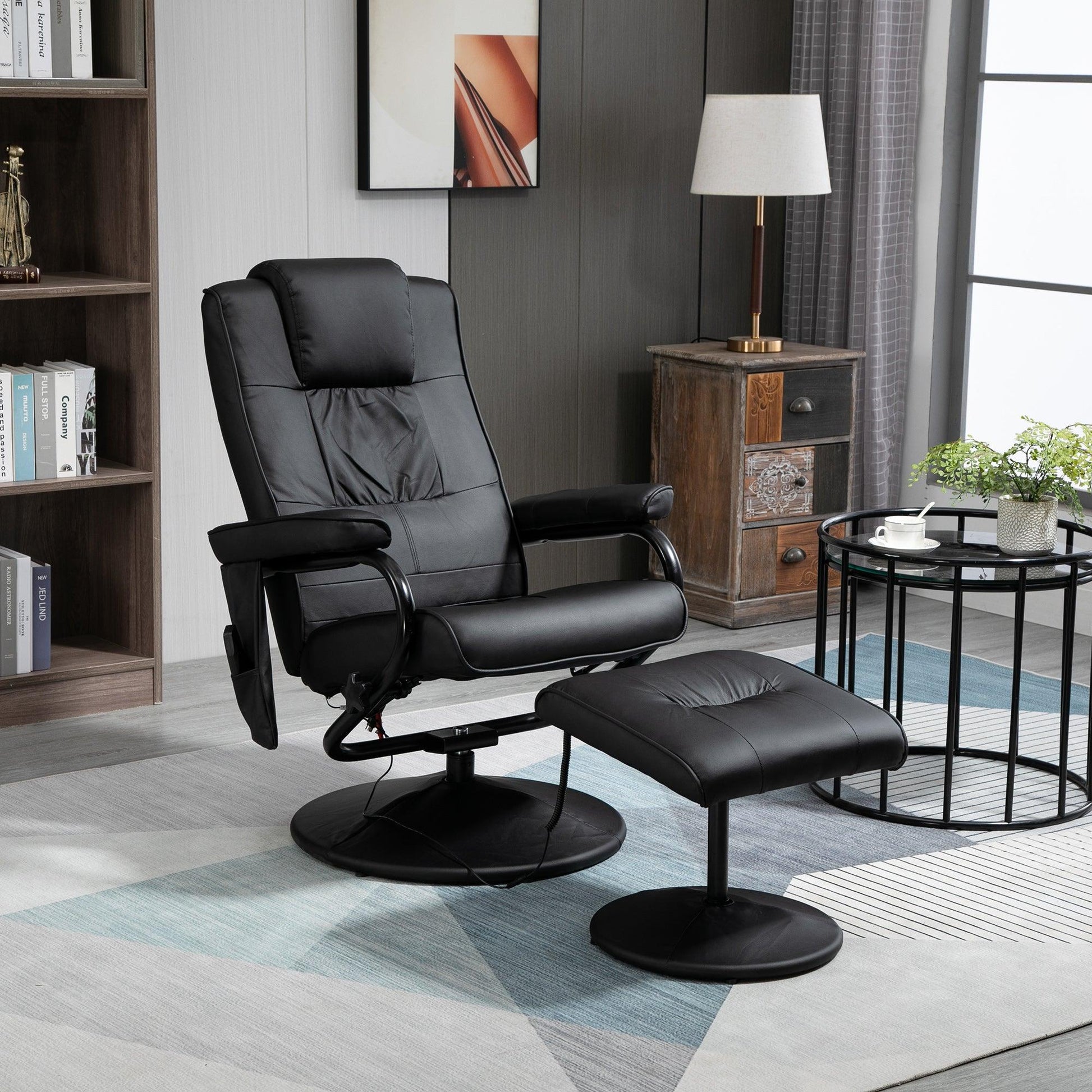 HOMCOM Massage Recliner Chair Cushioned Ottoman 10 Point Vibration Black - ALL4U RETAILER LTD