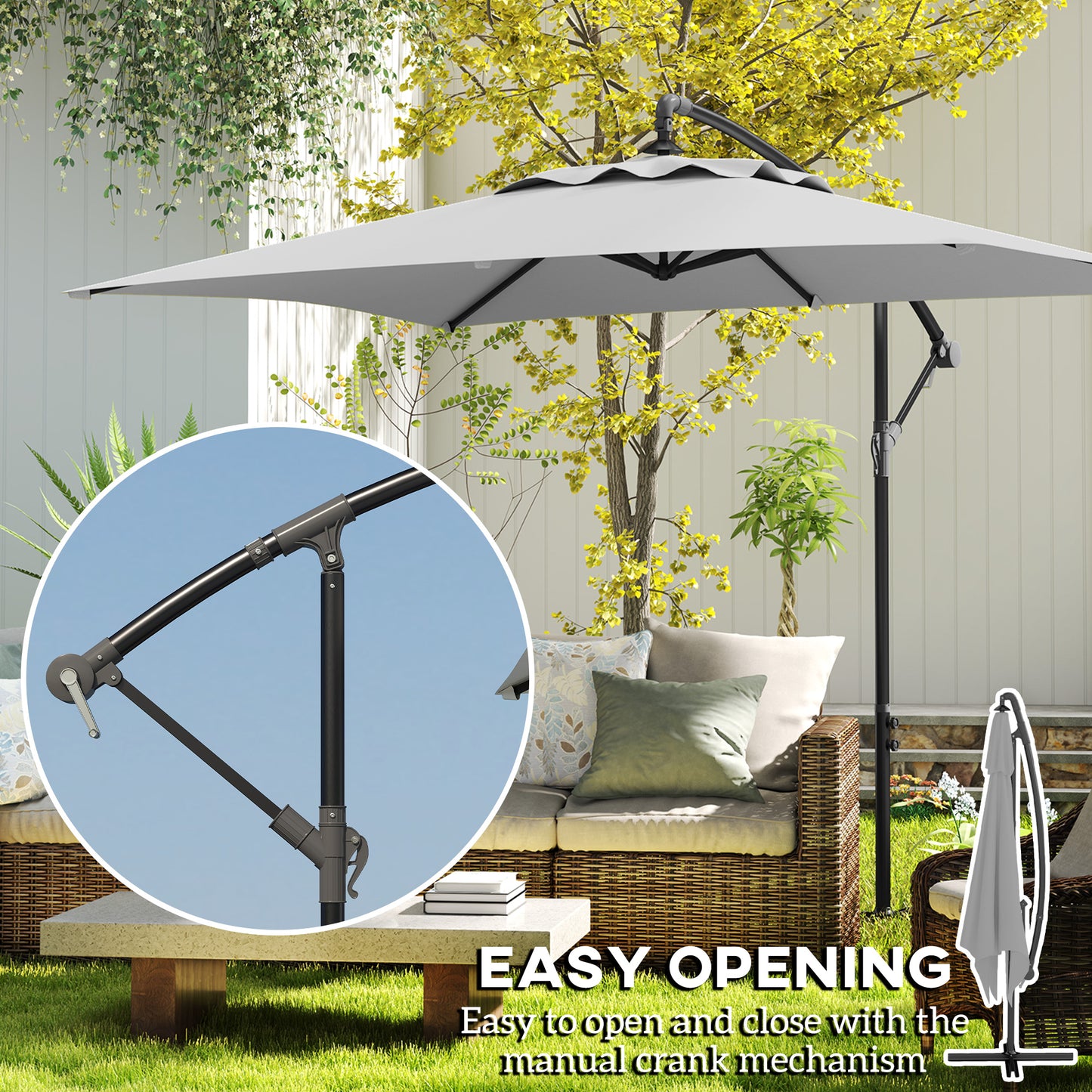 Outsunny 3m Cantilever Parasol With Cross Base Light Grey Crank Handle For Easy Opening And Closing