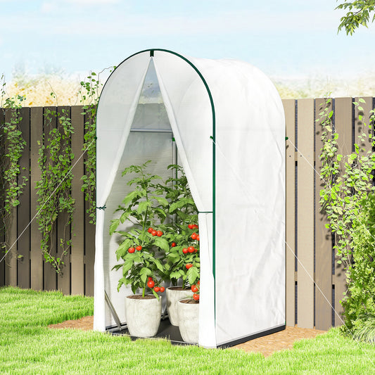 Outsunny Mini Greenhouse Portable Garden House With Roll Up Door PE Base Small Greenhouse 100 X 100 X 195 Cm White