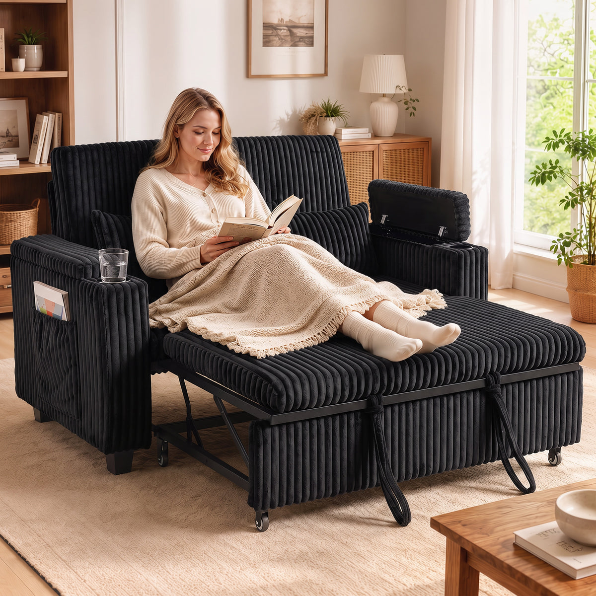 Homcom 2 Seater Sofa Bed Pull Out Couch With Storage Armrests