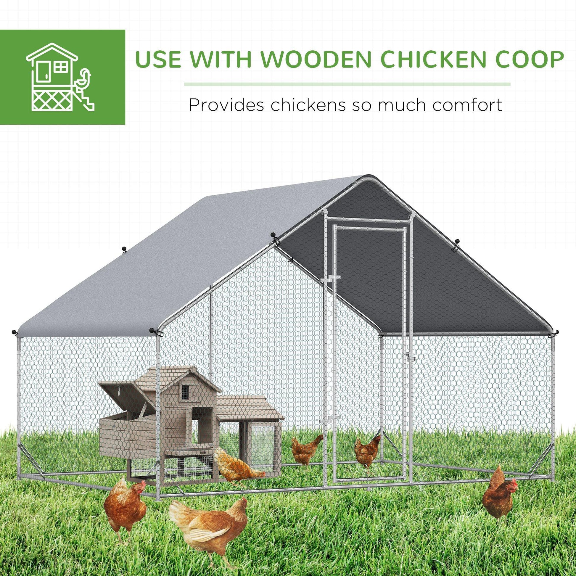 PawHut Galvanized Walk-In Chicken Run with Cover, 3x2x2m - ALL4U RETAILER LTD